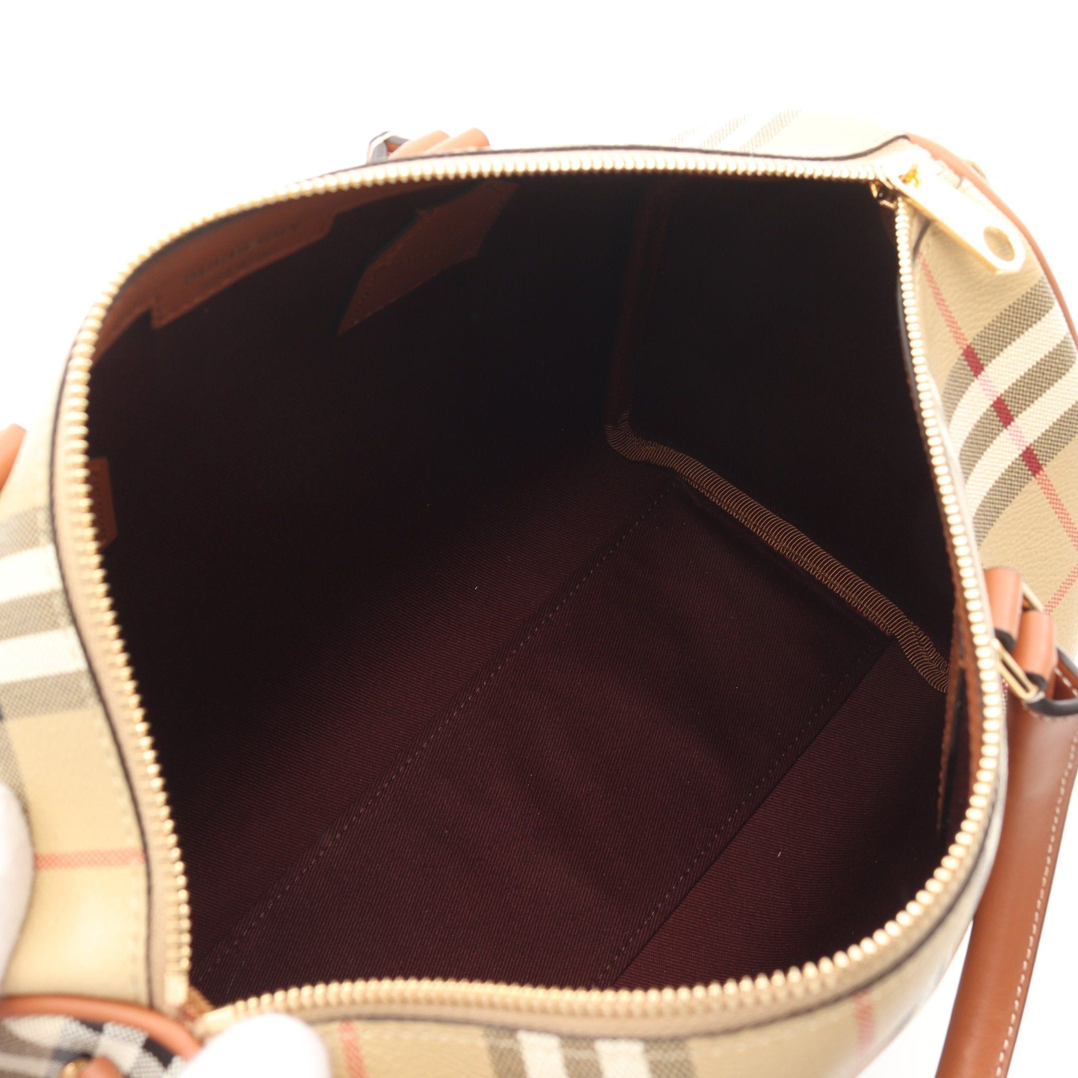 Burberry Burberry Check Handbag Coated Canvas Leather Beige Brown Size ONE SIZE - 3 Thumbnail