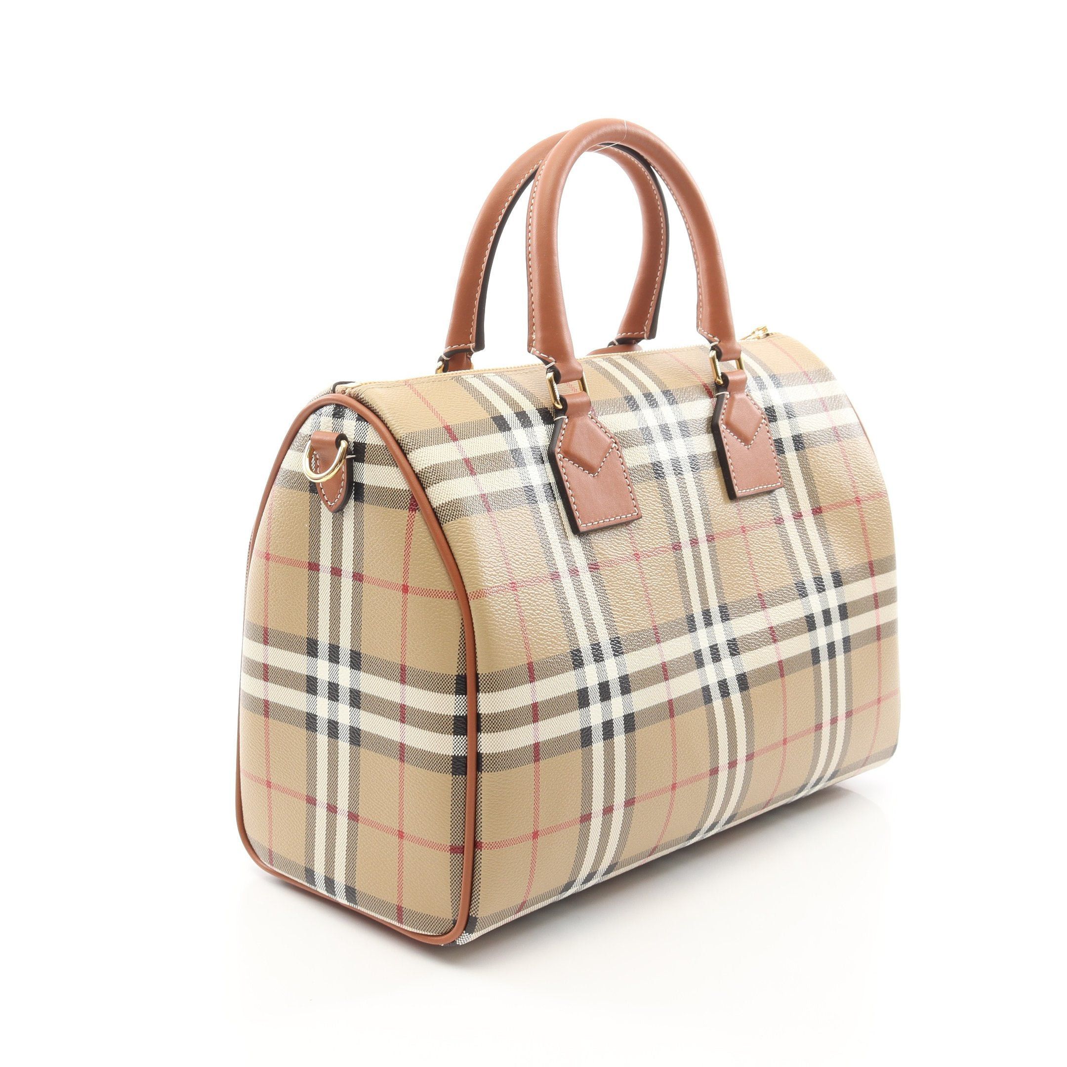 Burberry Burberry Check Handbag Coated Canvas Leather Beige Brown Size ONE SIZE - 2 Thumbnail