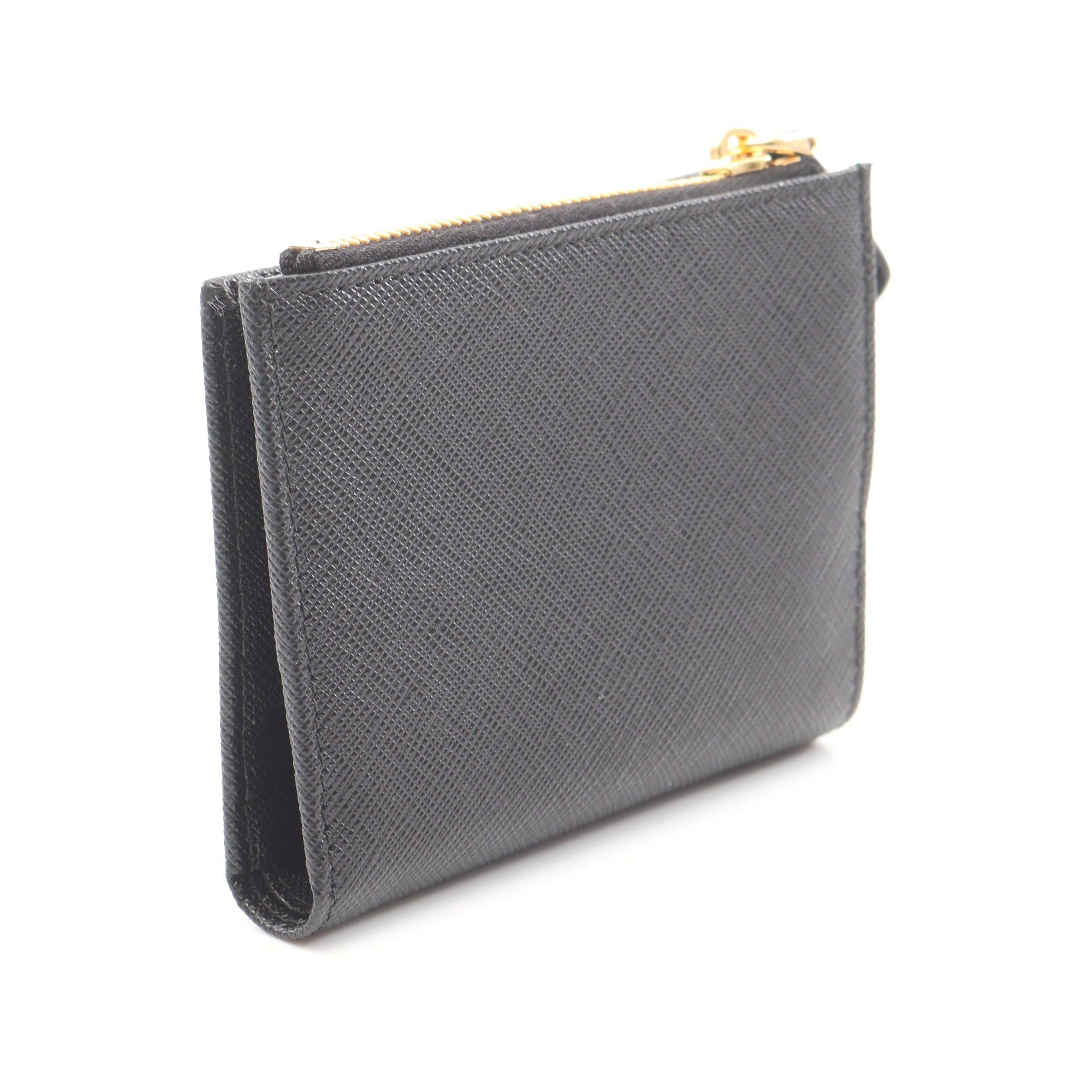 Prada Prada Saffiano Triang Bi-Fold Wallet Leather Black Size ONE SIZE - 2 Thumbnail