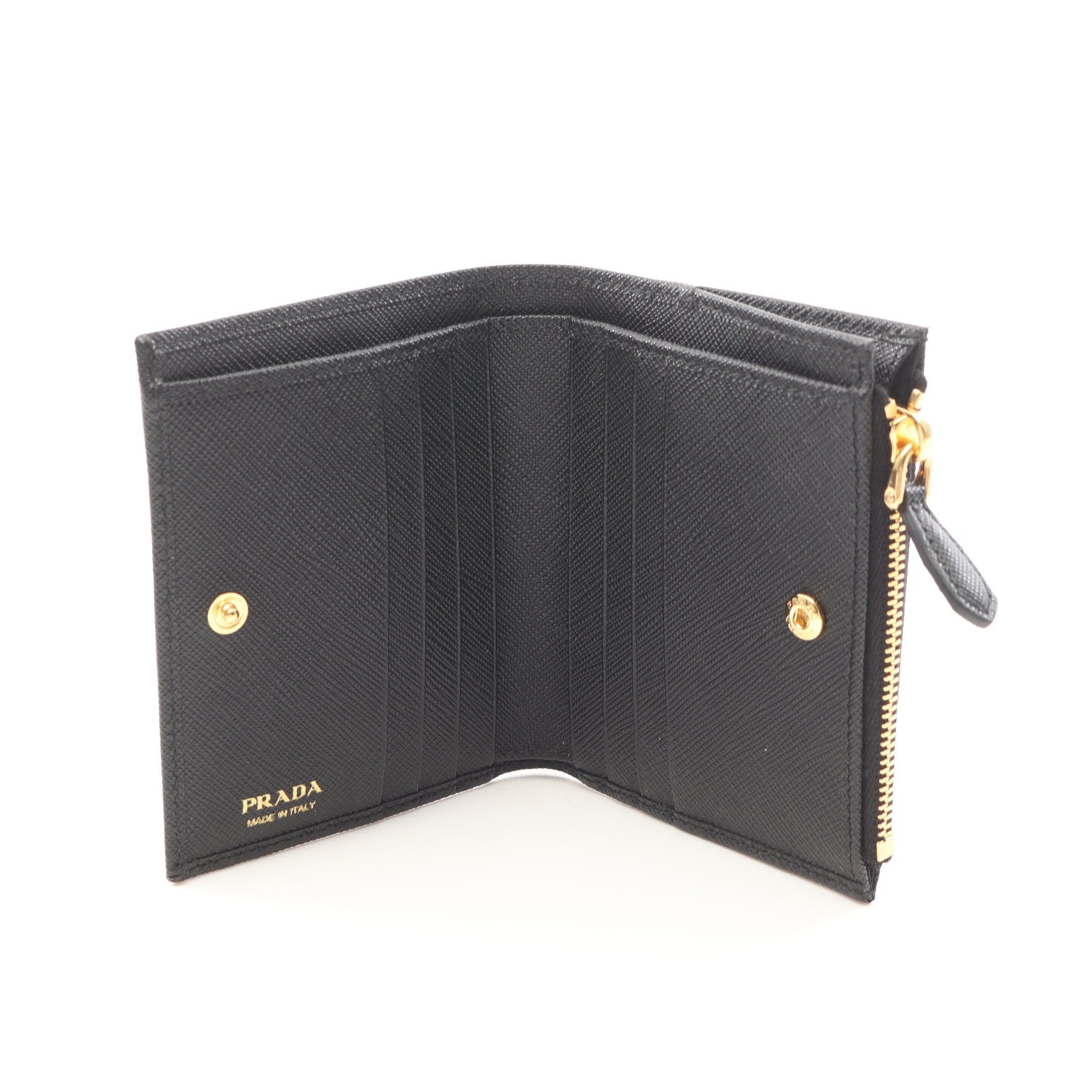 Prada Prada Saffiano Triang Bi-Fold Wallet Leather Black Size ONE SIZE - 3 Thumbnail