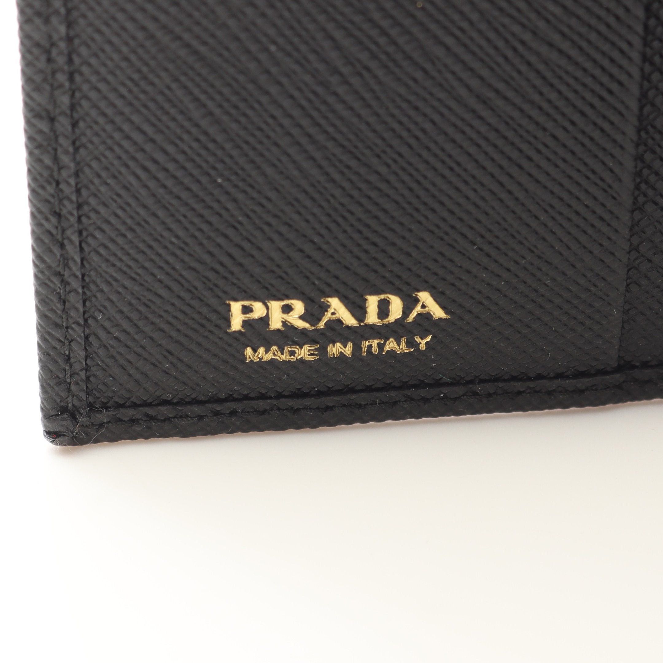 Prada Prada Saffiano Triang Bi-Fold Wallet Leather Black Size ONE SIZE - 5 Thumbnail