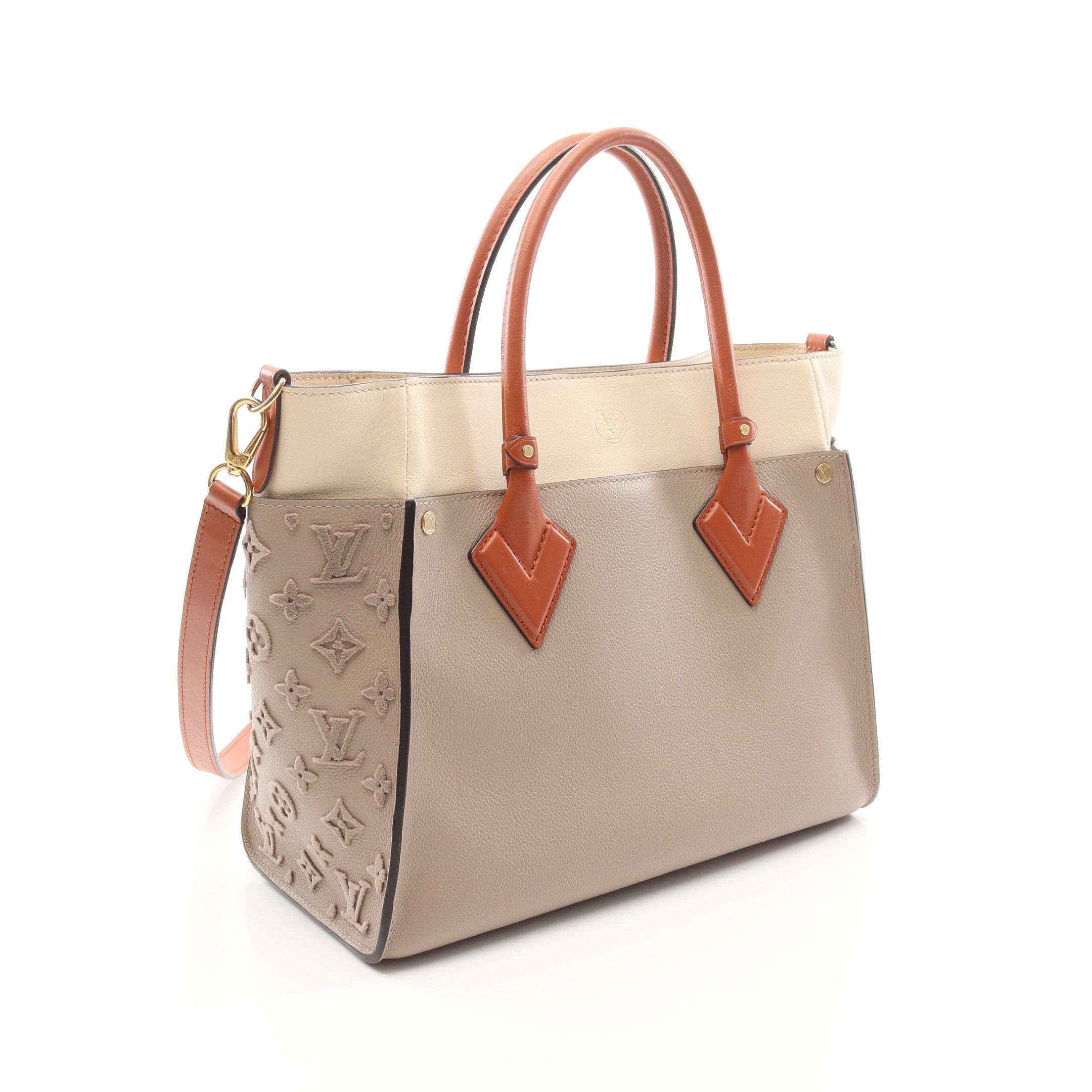 Louis Vuitton Louis Vuitton On My Side Monogram Taffeta Carré Handbag Leather Gray Beige Red Brown Size ONE SIZE - 2 Thumbnail