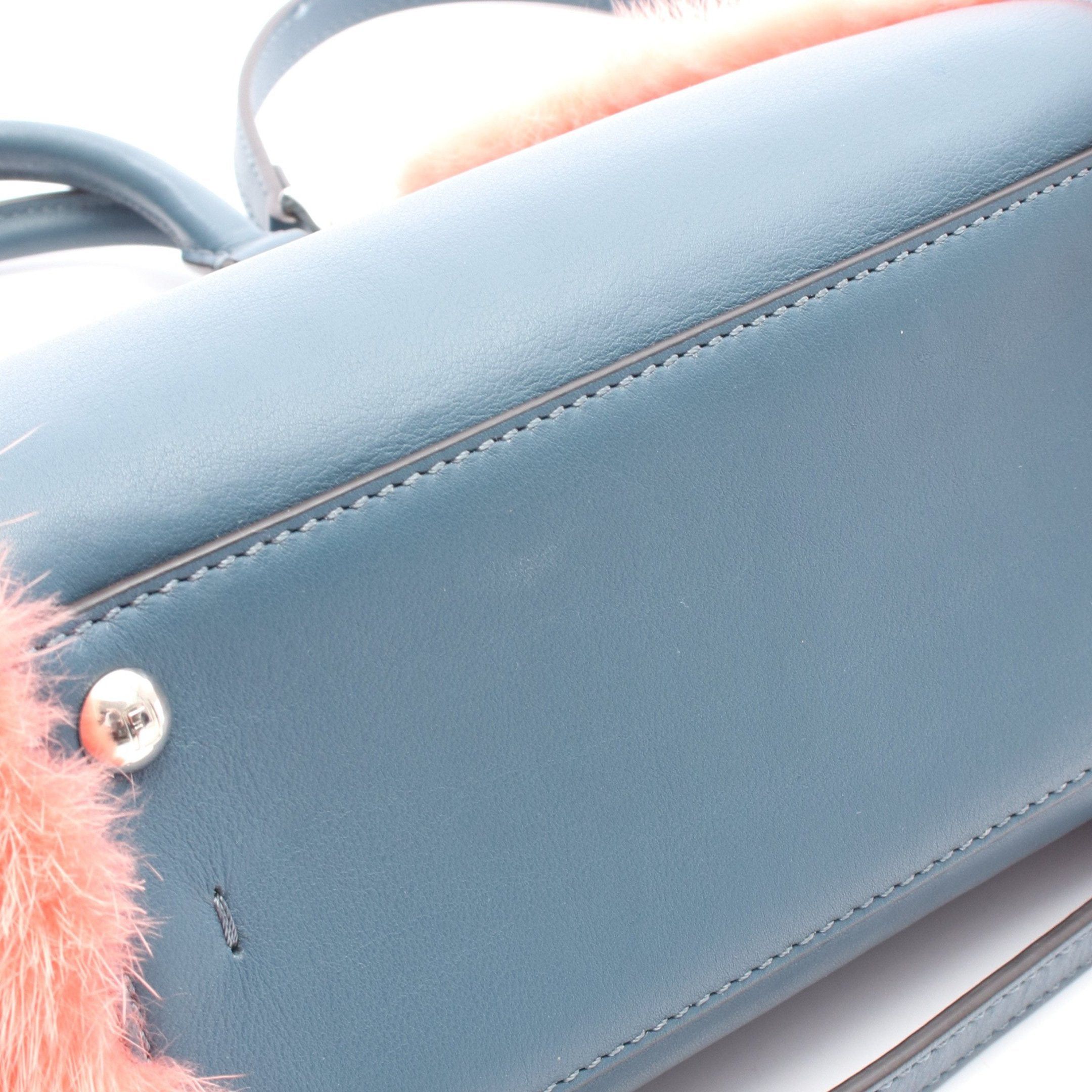 Fendi Fendi Mini Troisours Handbag Leather Fur Blue Coral Pink Size ONE SIZE - 6 Thumbnail