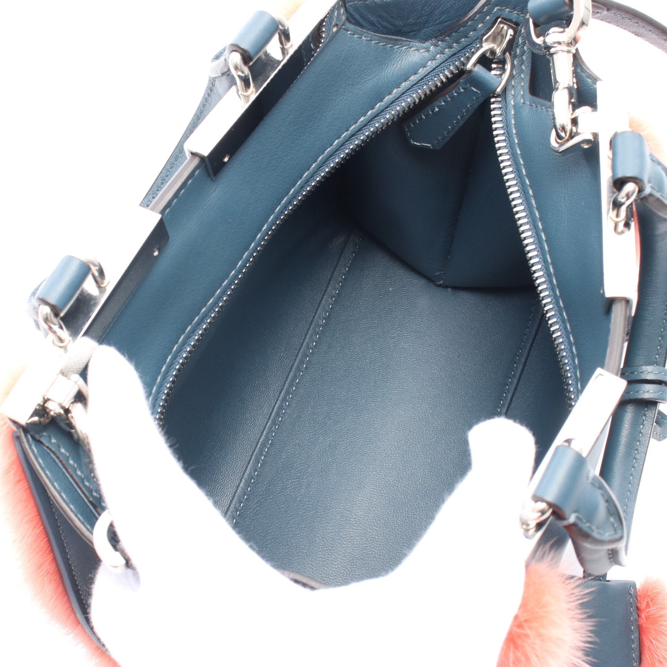 Fendi Fendi Mini Troisours Handbag Leather Fur Blue Coral Pink Size ONE SIZE - 3 Thumbnail