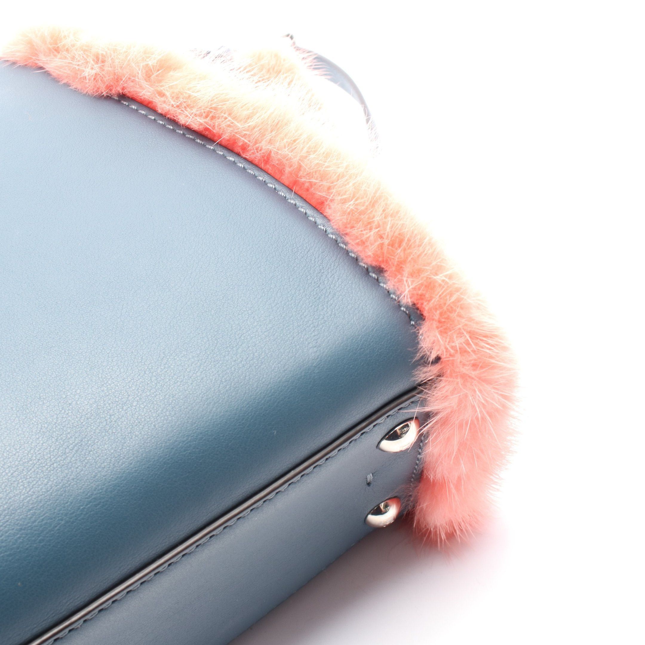 Fendi Fendi Mini Troisours Handbag Leather Fur Blue Coral Pink Size ONE SIZE - 5 Thumbnail