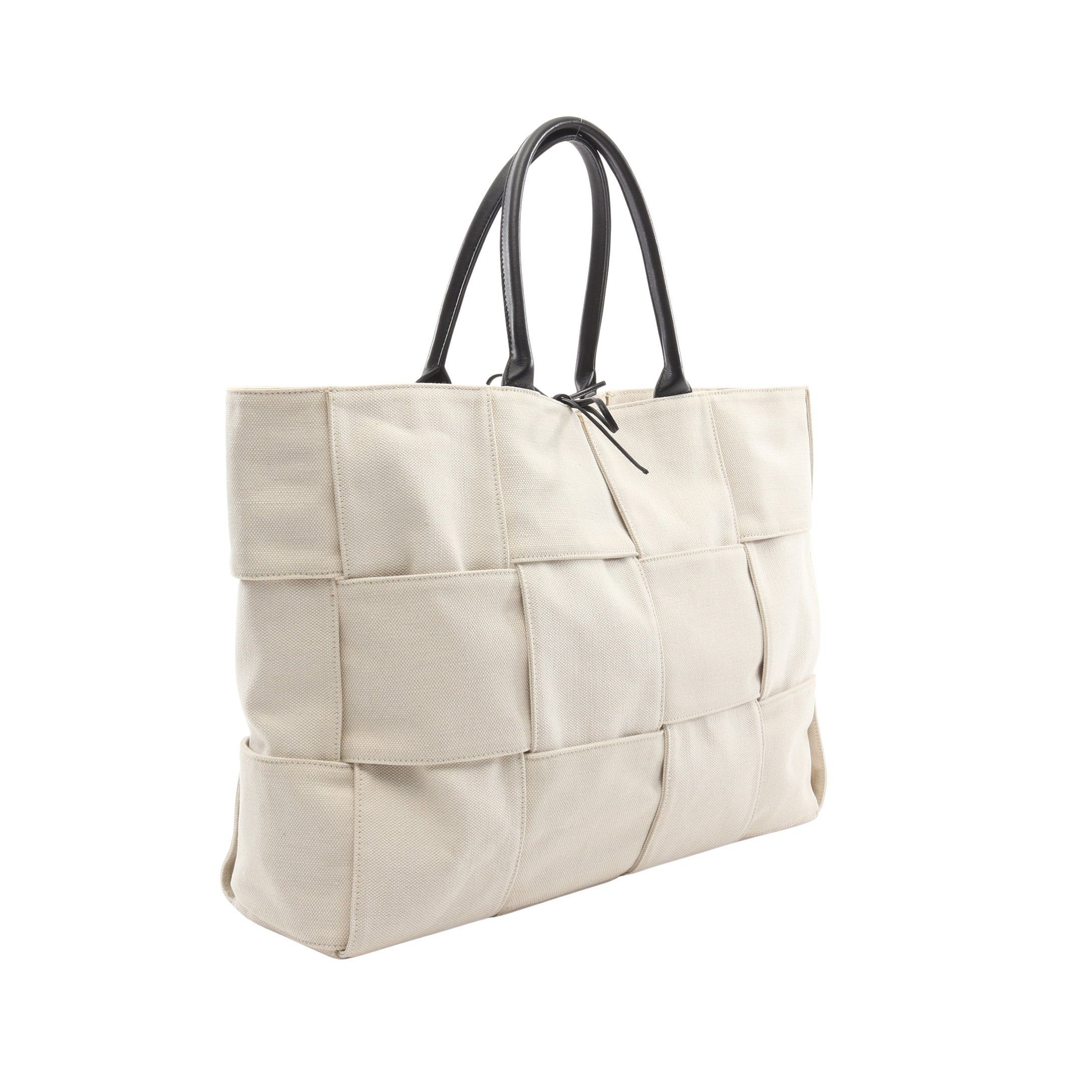 Bottega Veneta Bottega Veneta The Arco Tote Large Intrecciato Handbag Bag Canvas Leather Off White Black Size ONE SIZE - 2 Thumbnail