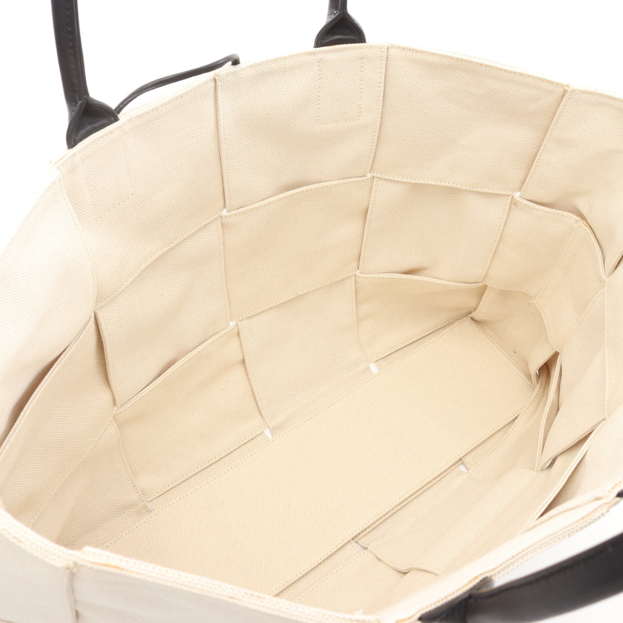 Bottega Veneta Bottega Veneta The Arco Tote Large Intrecciato Handbag Bag Canvas Leather Off White Black Size ONE SIZE - 3 Thumbnail