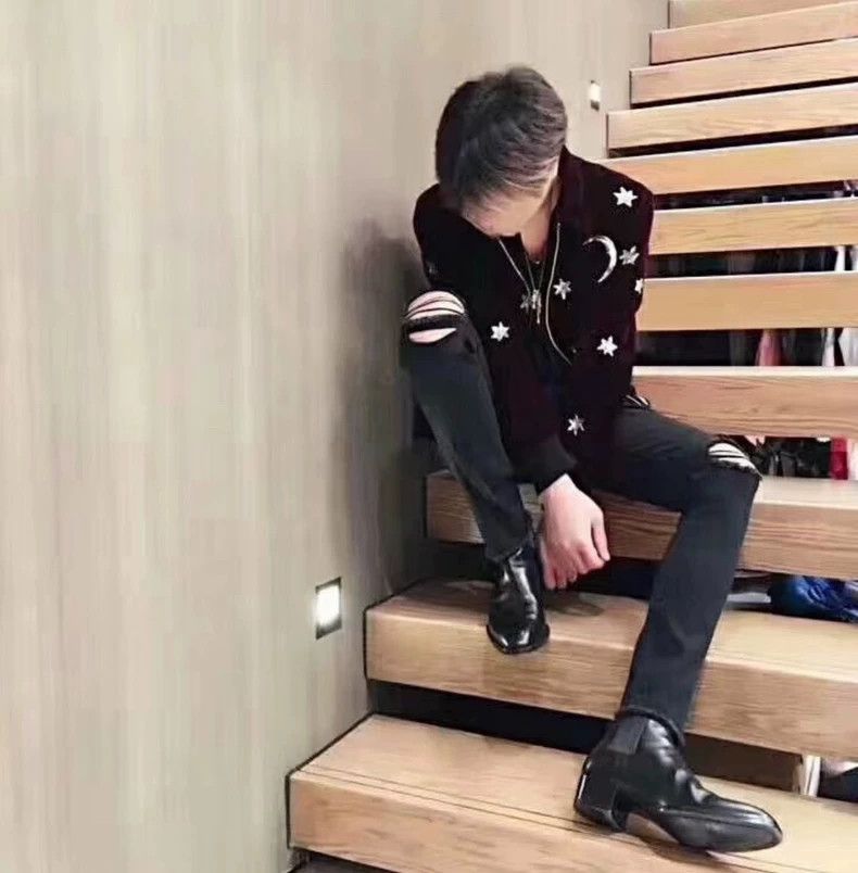 Saint Laurent slp16FW Wine Red Velvet Star Moon Jacket -DMC