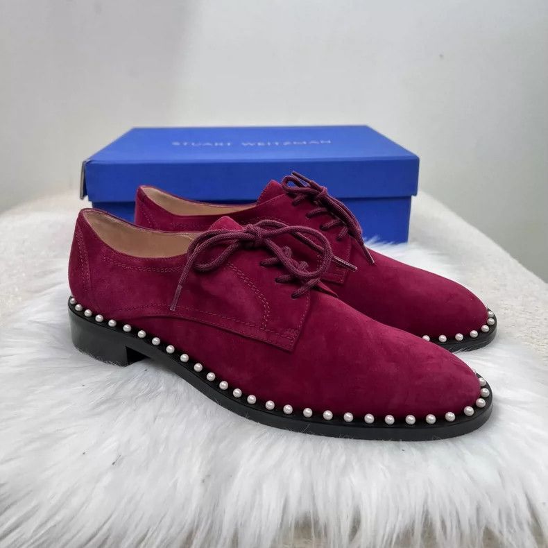 Stuart Weitzman Stuart Weitzman Suede Loafers in Burgundy Size US 8 / IT 38 - 4 Thumbnail