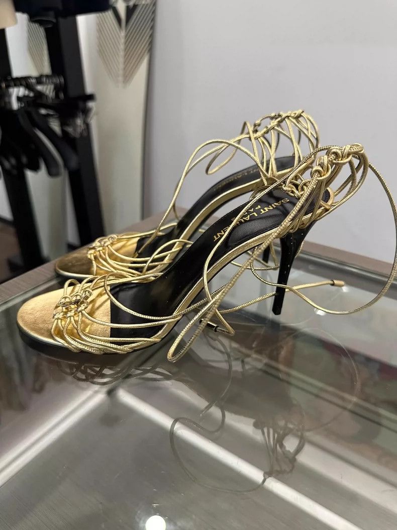 Yves Saint Laurent YSL Gold Logo Women's High Heels Sandals Size US 8 / IT 38 - 3 Thumbnail