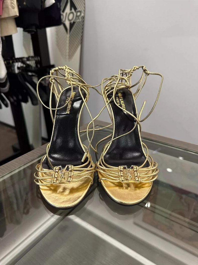 Yves Saint Laurent YSL Gold Logo Women's High Heels Sandals Size US 8 / IT 38 - 2 Thumbnail