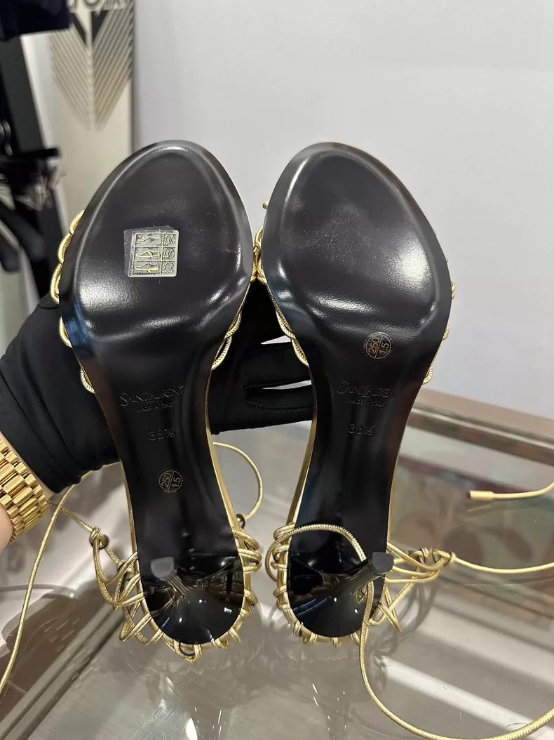 Yves Saint Laurent YSL Gold Logo Women's High Heels Sandals Size US 8 / IT 38 - 6 Thumbnail