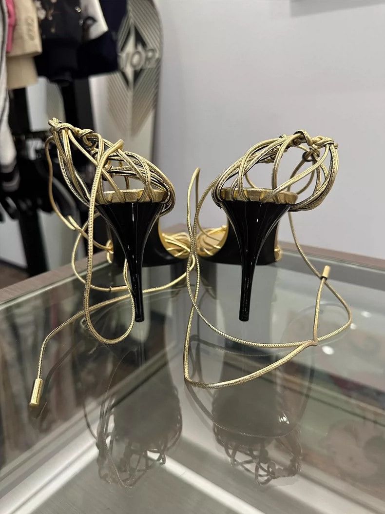 Yves Saint Laurent YSL Gold Logo Women's High Heels Sandals Size US 8 / IT 38 - 4 Thumbnail