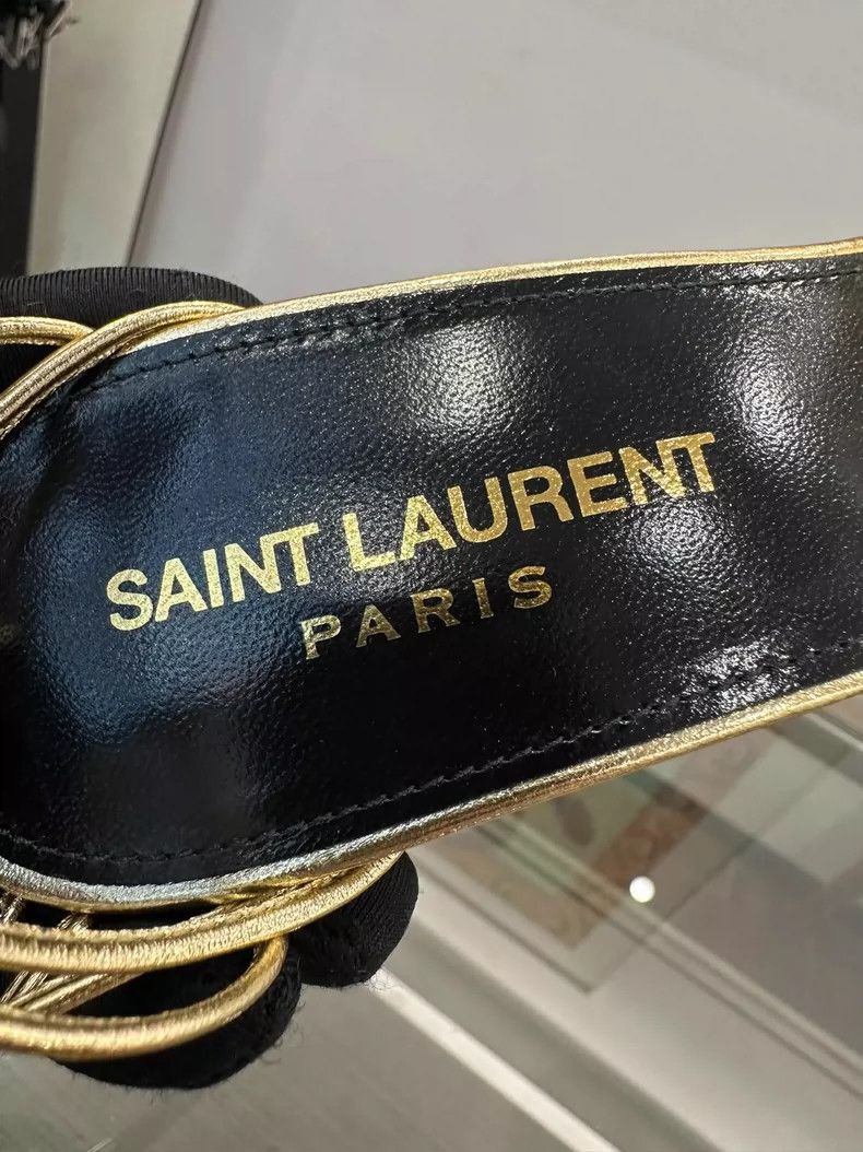 Yves Saint Laurent YSL Gold Logo Women's High Heels Sandals Size US 8 / IT 38 - 7 Thumbnail