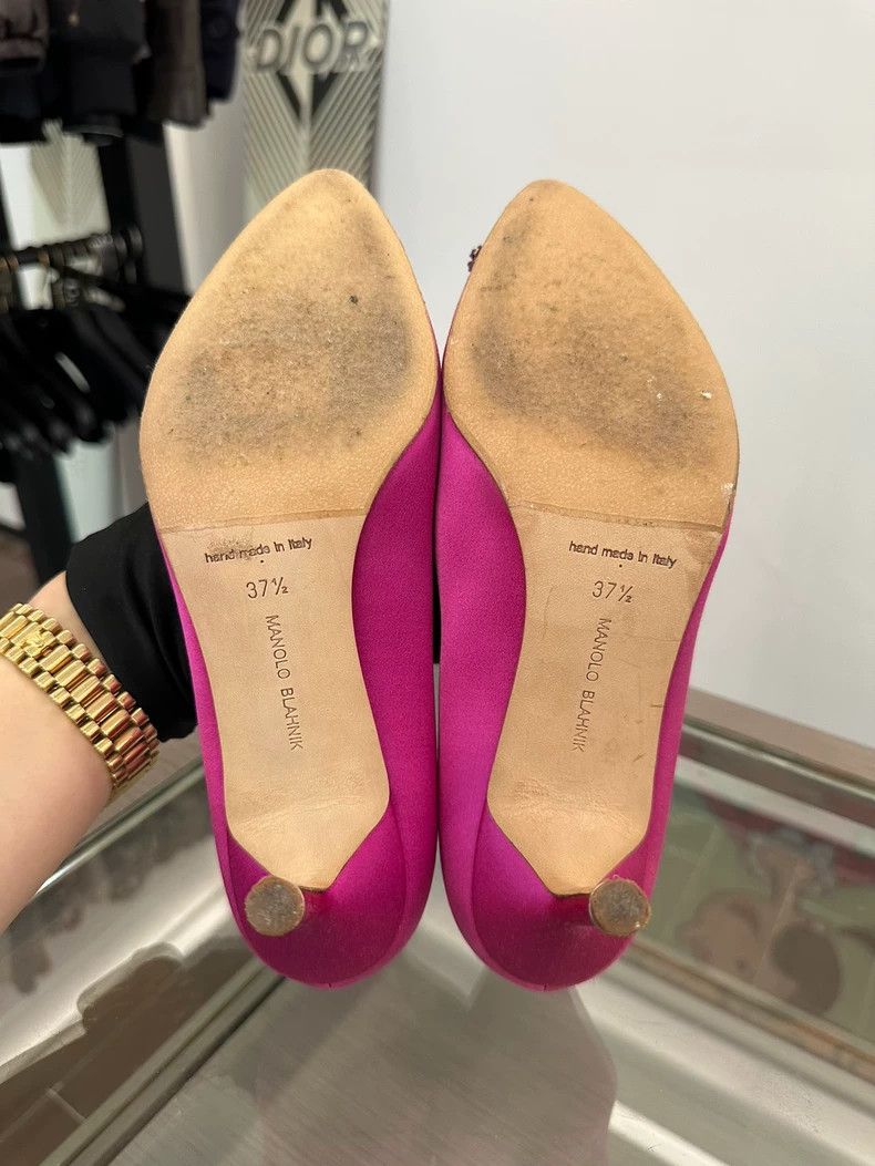 Jimmy Choo Manolo Blahnik Pink High Heels with Gem Buckle Size US 7 / IT 37 - 6 Thumbnail