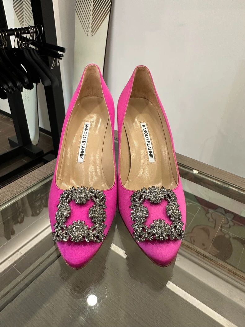 Jimmy Choo Manolo Blahnik Pink High Heels with Gem Buckle Size US 7 / IT 37 - 2 Thumbnail