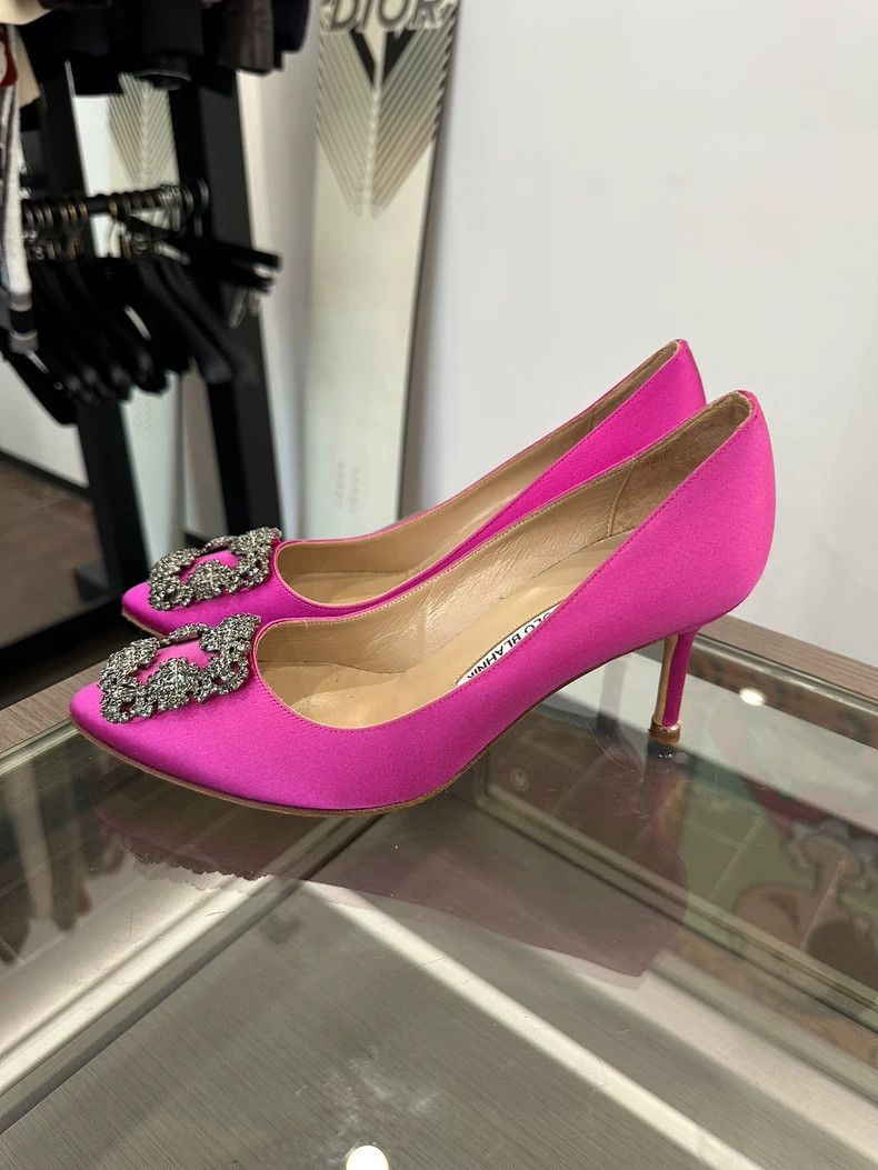 Jimmy Choo Manolo Blahnik Pink High Heels with Gem Buckle Size US 7 / IT 37 - 3 Thumbnail