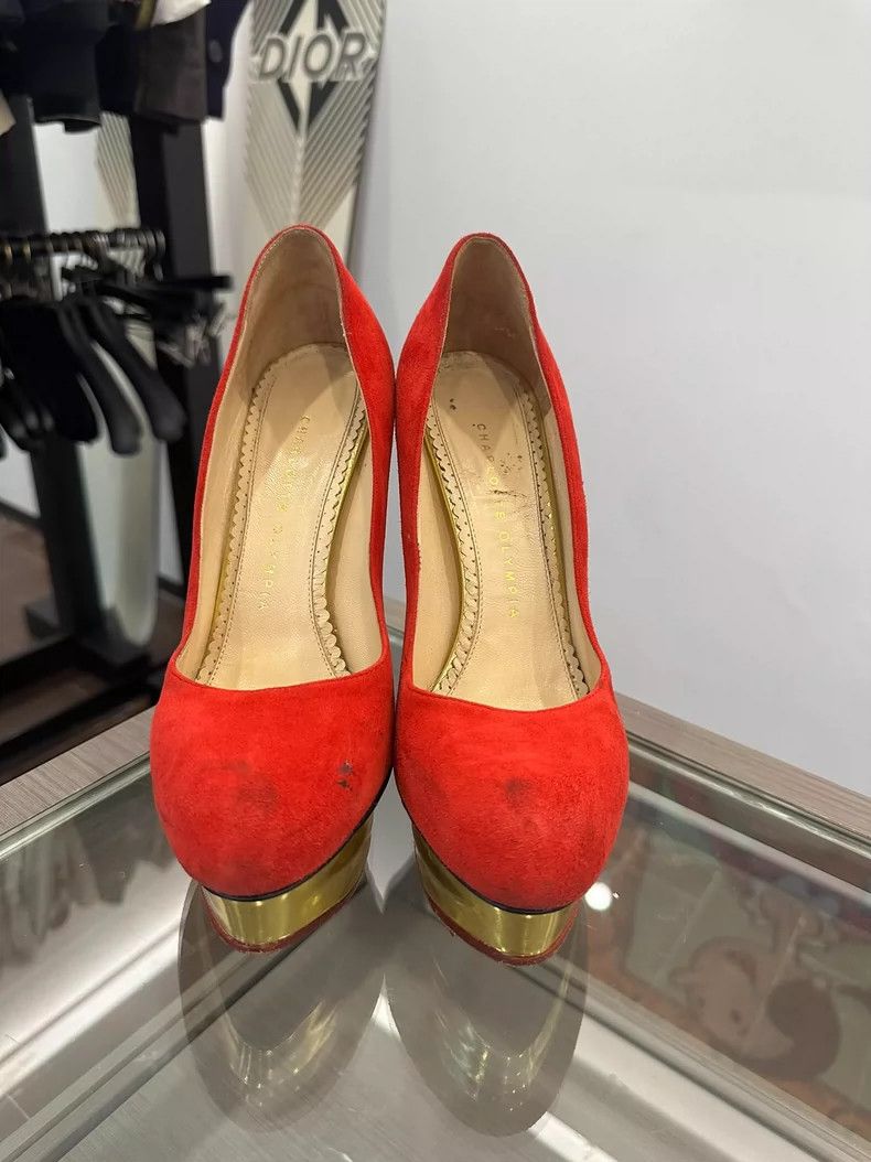 Jimmy Choo Red High Heels with Gold Platform Size US 7 / IT 37 - 2 Thumbnail