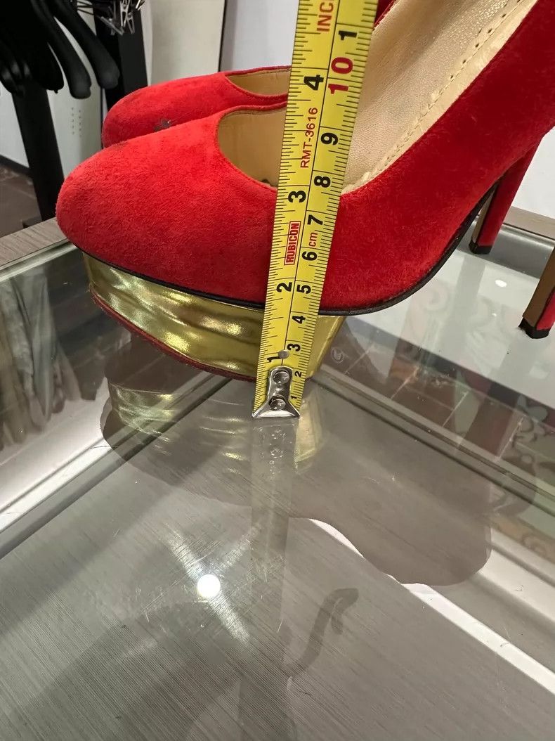 Jimmy Choo Red High Heels with Gold Platform Size US 7 / IT 37 - 4 Thumbnail