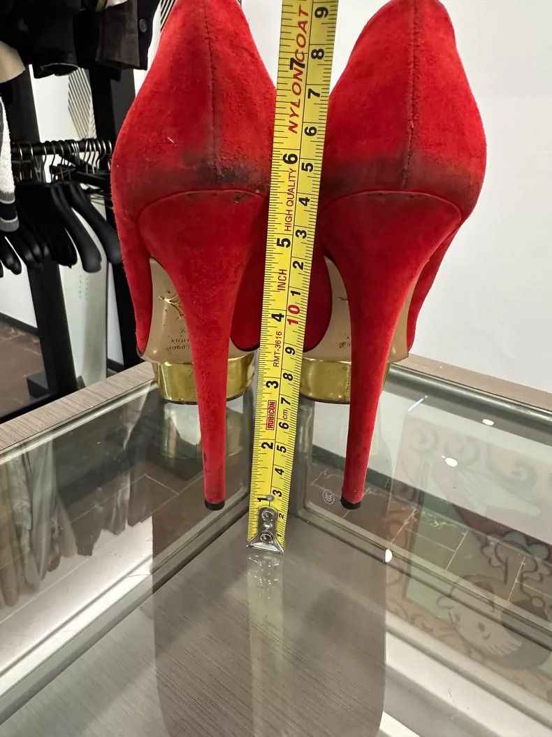 Jimmy Choo Red High Heels with Gold Platform Size US 7 / IT 37 - 6 Thumbnail