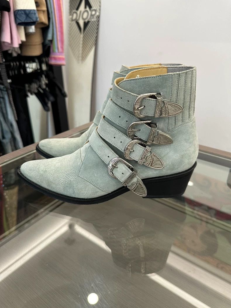 Comme des Garcons Toga Pulla Green Ankle Boots with Silver Buckles Size US 7 / IT 37 - 2 Thumbnail