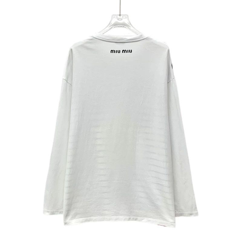 Miu Miu Miu Miu White Striped Long Sleeve T-Shirt Size L / US 10 / IT 46 - 2 Thumbnail
