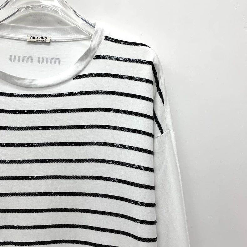 Miu Miu Miu Miu White Striped Long Sleeve T-Shirt Size L / US 10 / IT 46 - 3 Thumbnail