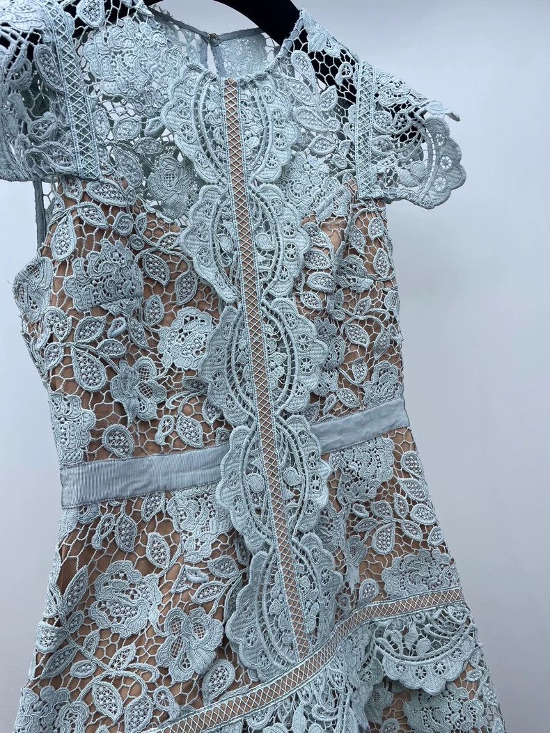 Self-Portrait Self-Portrait Light Green Lace Dress Size M / US 6-8 / IT 42-44 - 3 Thumbnail