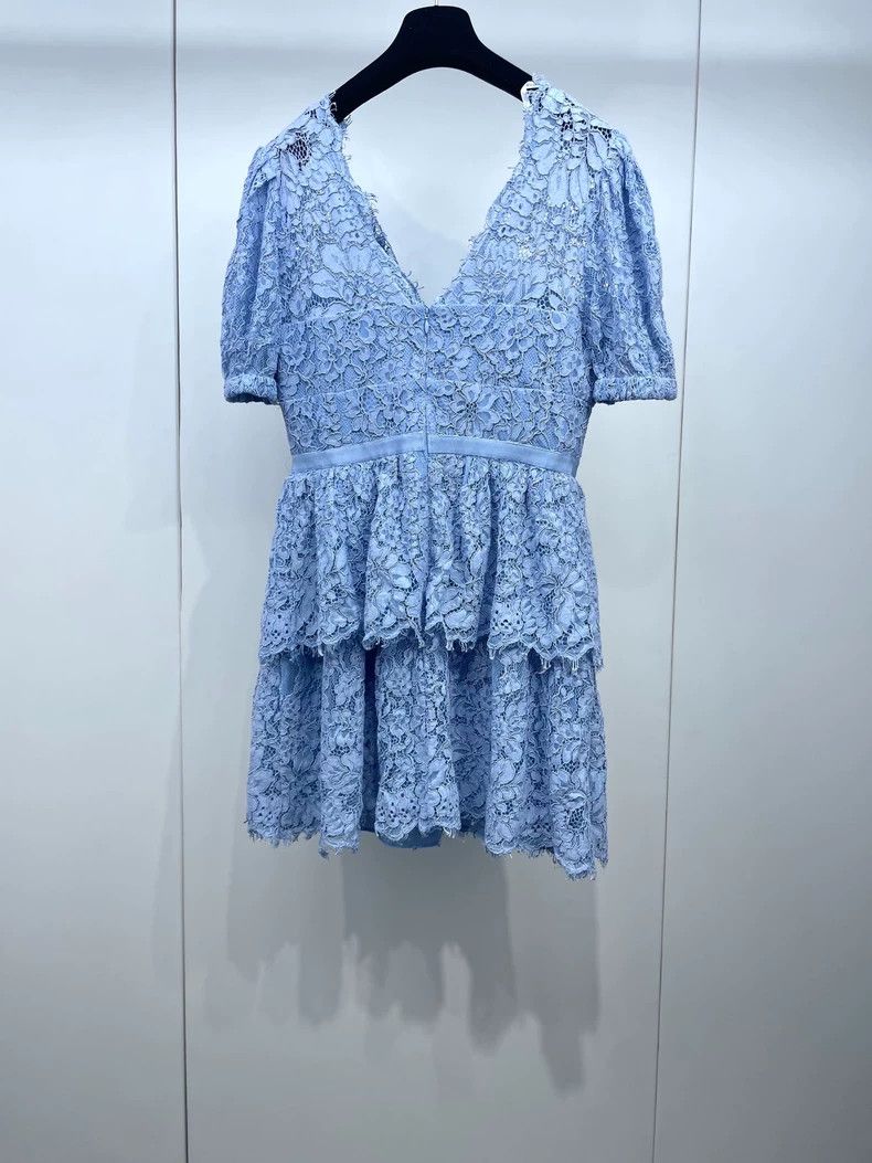Anonymous Club Light Blue Lace Puff Sleeve Dress Size L / US 10 / IT 46 - 2 Thumbnail