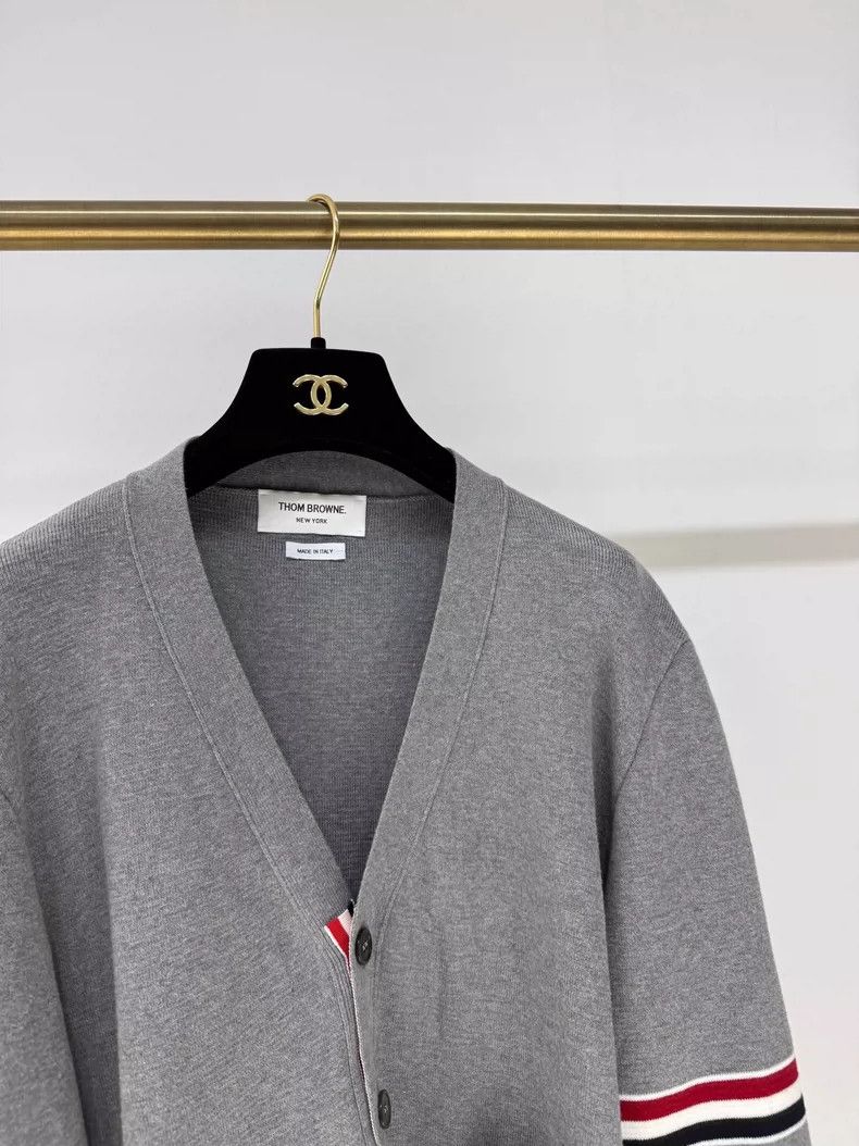 Thom Browne Thom Browne Gray Cardigan with Stripes Size US L / EU 52-54 / 3 - 4 Thumbnail