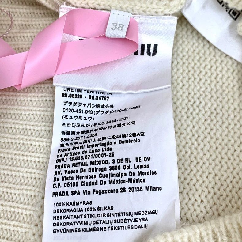 Miu Miu MiuMiu Beige Bow-Detail Cashmere Cardigan Size S / US 4 / IT 40 - 6 Thumbnail