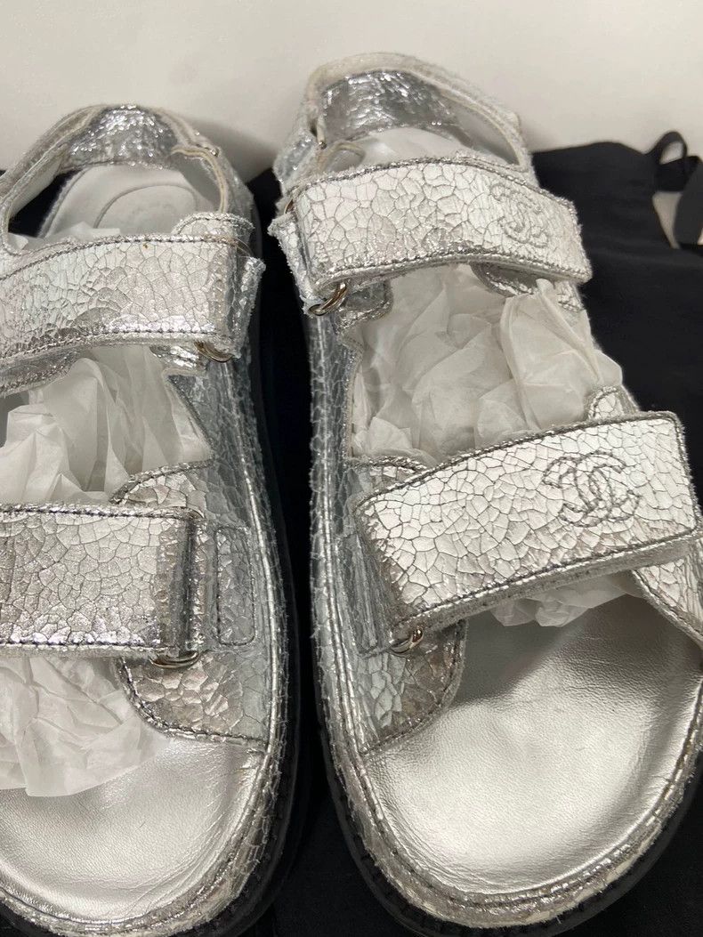 Chanel Chanel Silver Velcro Sandals Size 39 Size US 8 / IT 38 - 4 Thumbnail