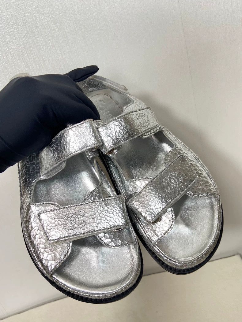 Chanel Chanel Silver Velcro Sandals Size 39 Size US 8 / IT 38 - 2 Thumbnail