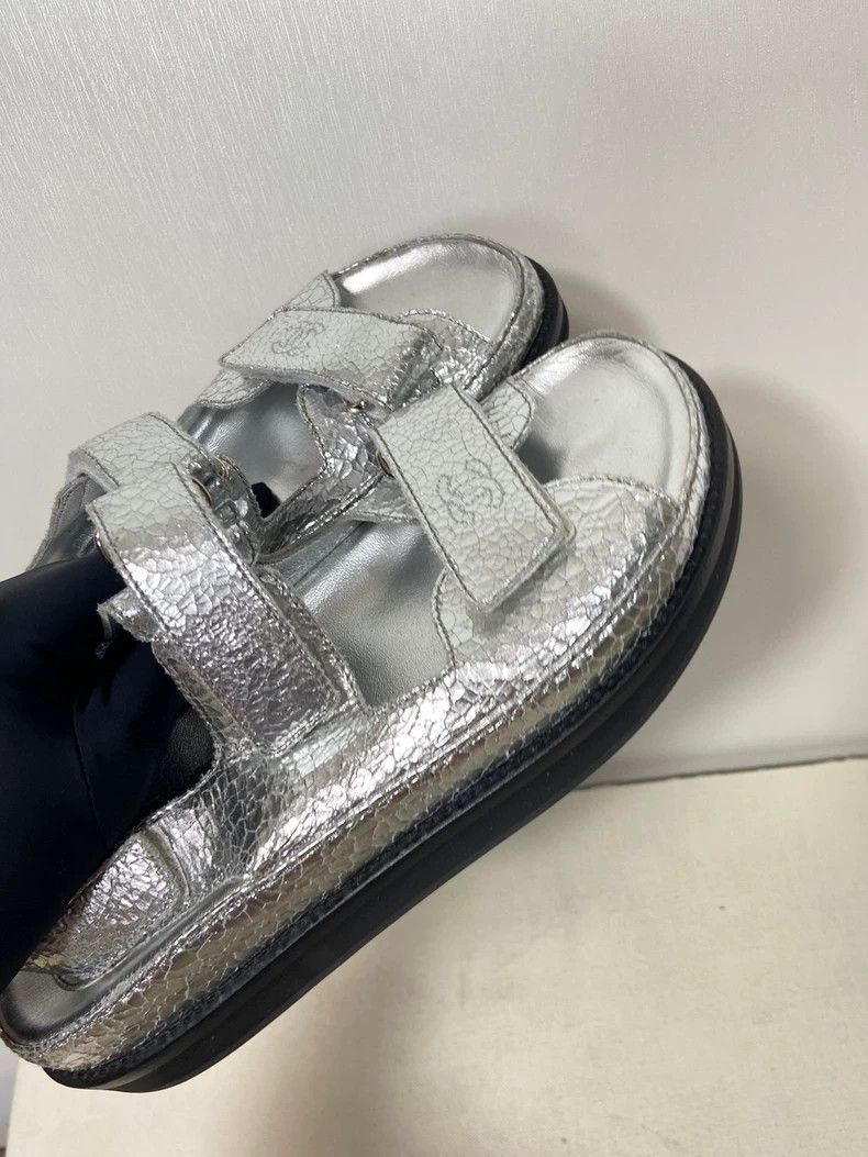 Chanel Chanel Silver Velcro Sandals Size 39 Size US 8 / IT 38 - 3 Thumbnail