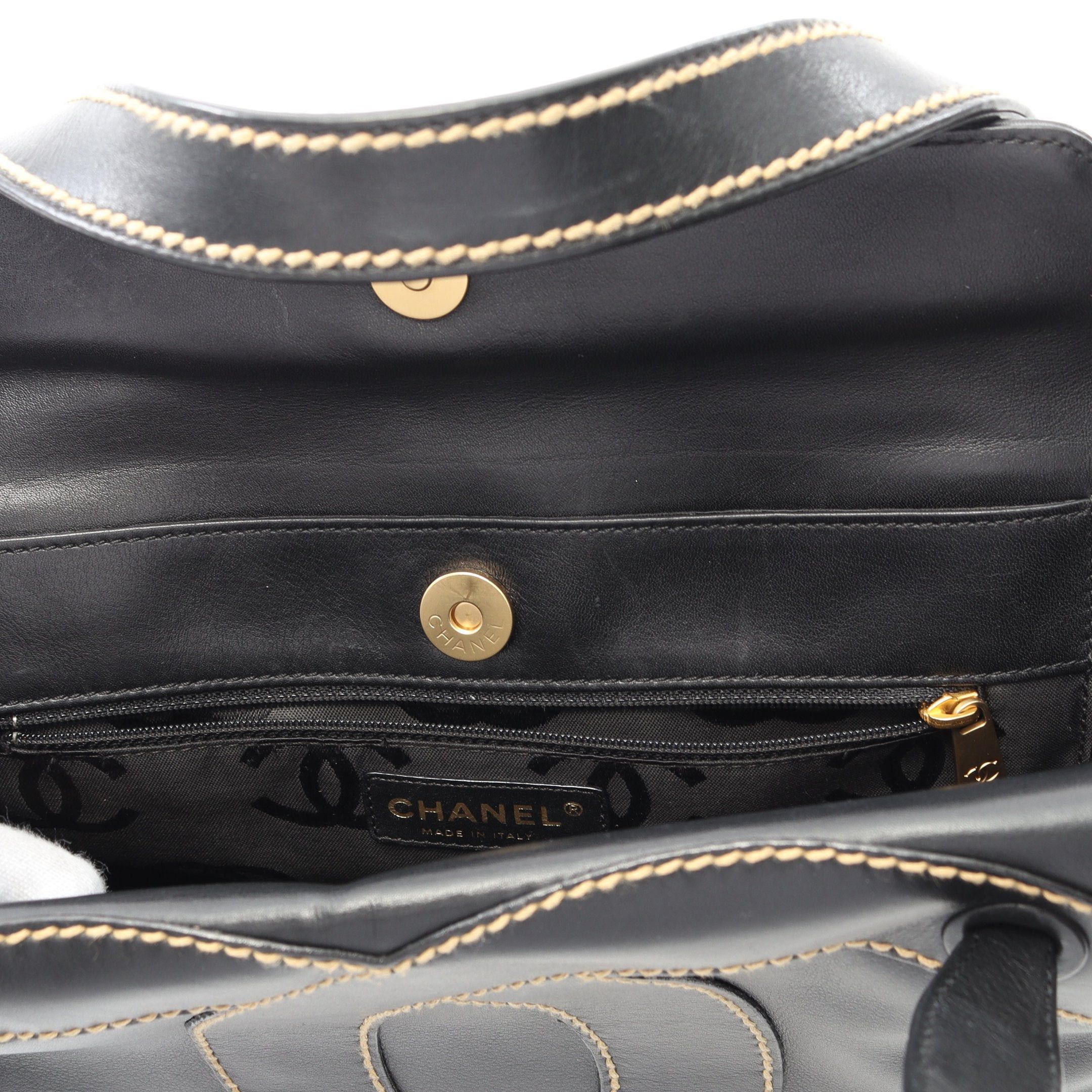 Chanel Chanel Big Coco Mark Wild Stitch Handbag Leather Black Gold Hardware Size ONE SIZE - 6 Thumbnail