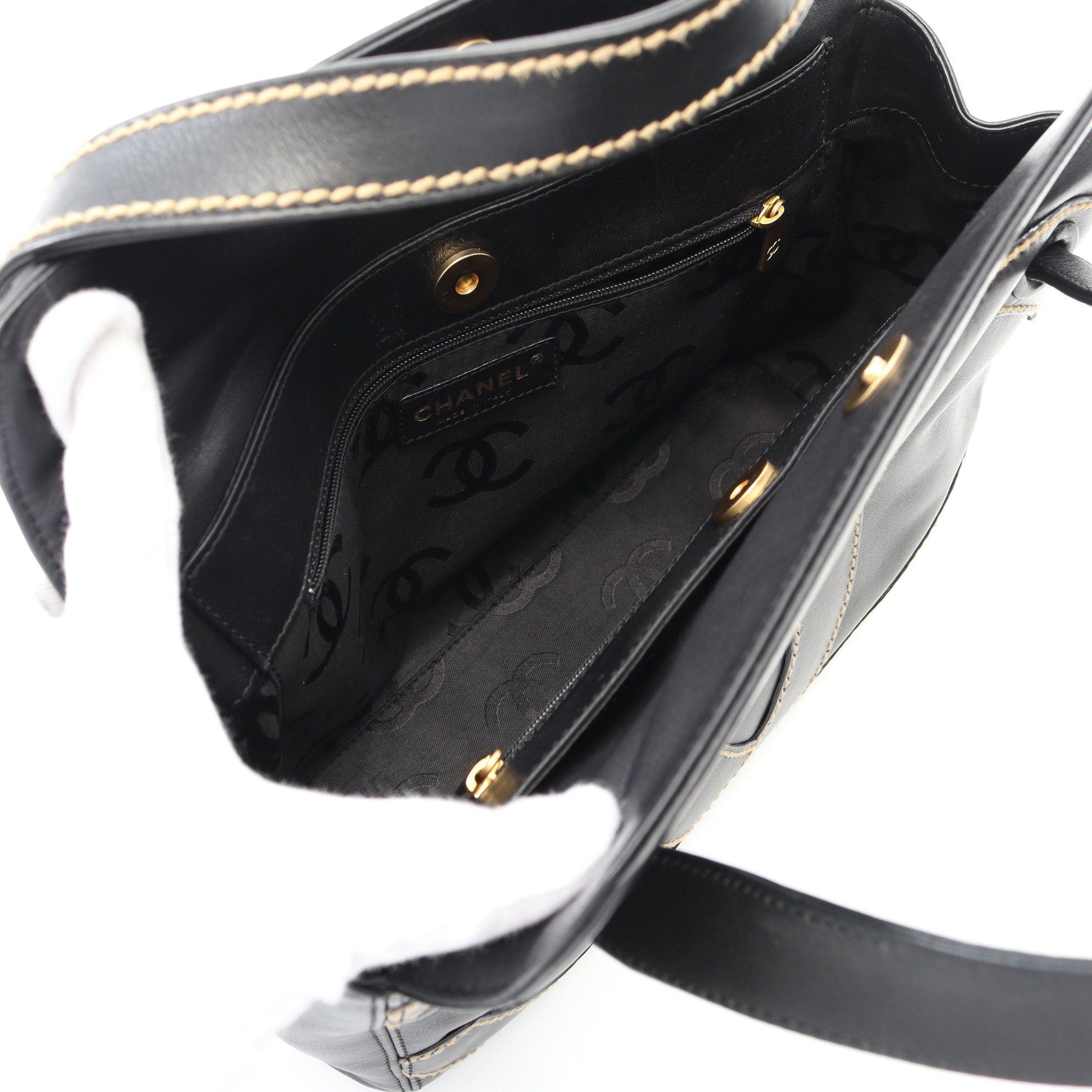 Chanel Chanel Big Coco Mark Wild Stitch Handbag Leather Black Gold Hardware Size ONE SIZE - 3 Thumbnail