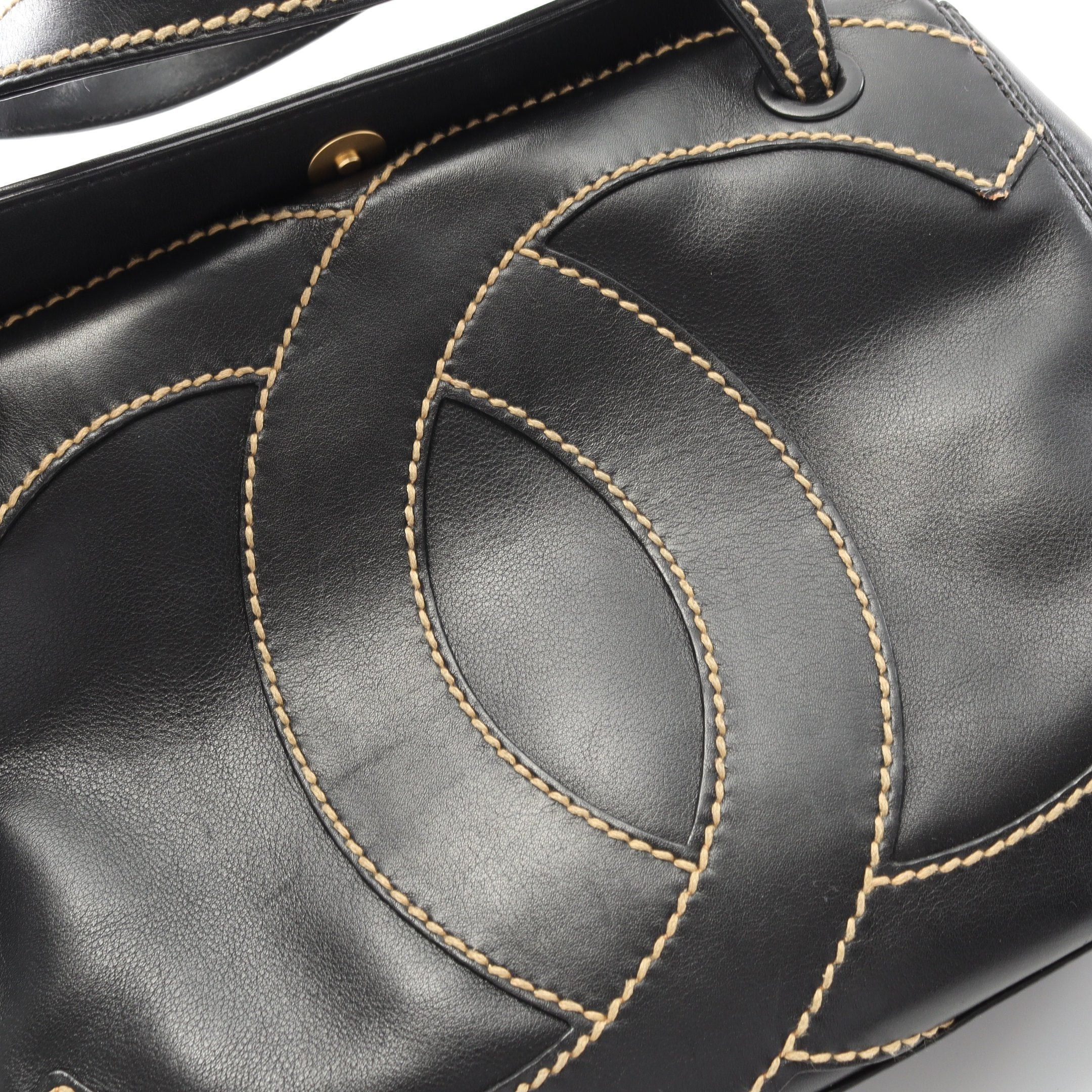 Chanel Chanel Big Coco Mark Wild Stitch Handbag Leather Black Gold Hardware Size ONE SIZE - 9 Thumbnail