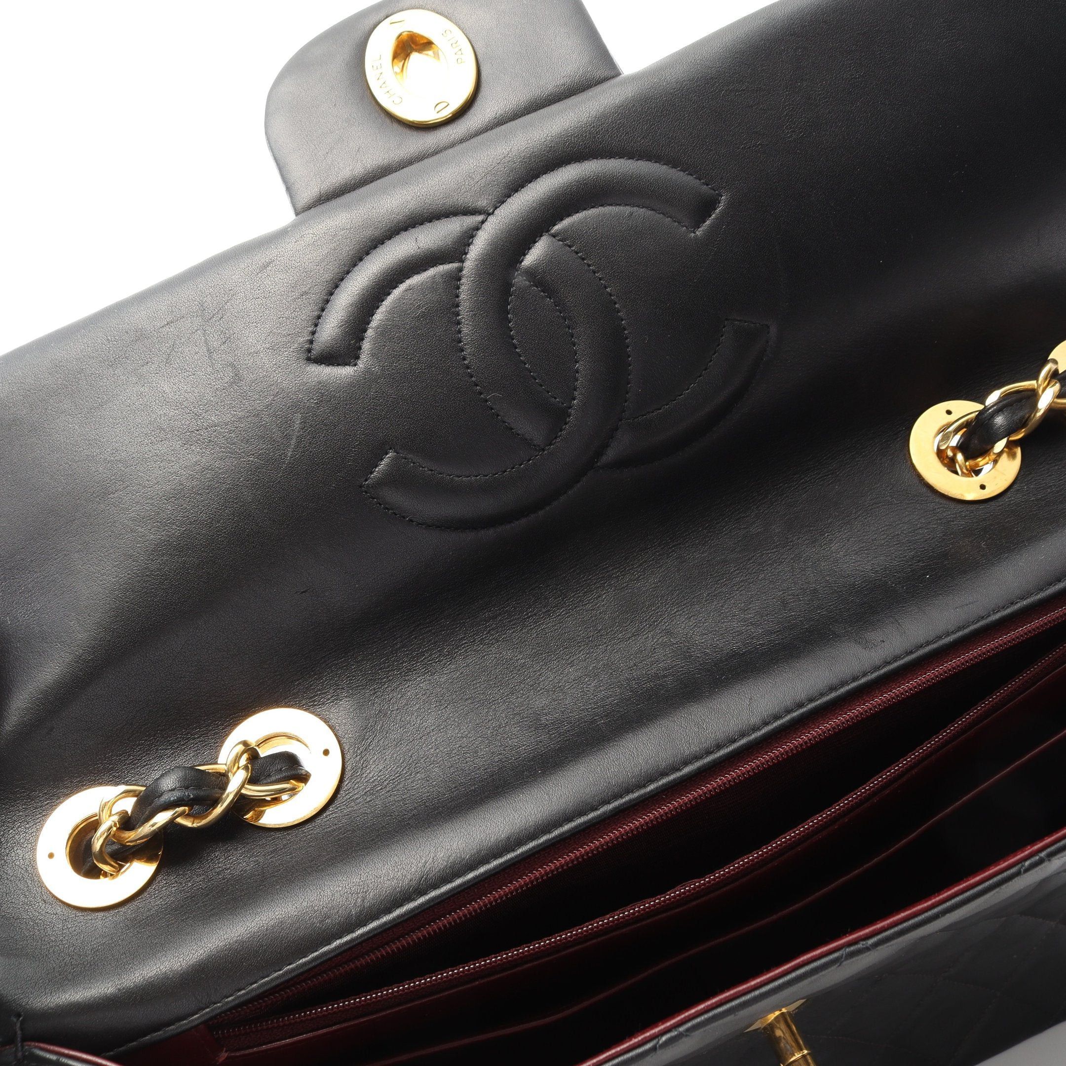 Chanel Chanel Decamatlassé 34 Double Chain Shoulder Bag Lambskin Black Gold Hardware Size ONE SIZE - 9 Thumbnail