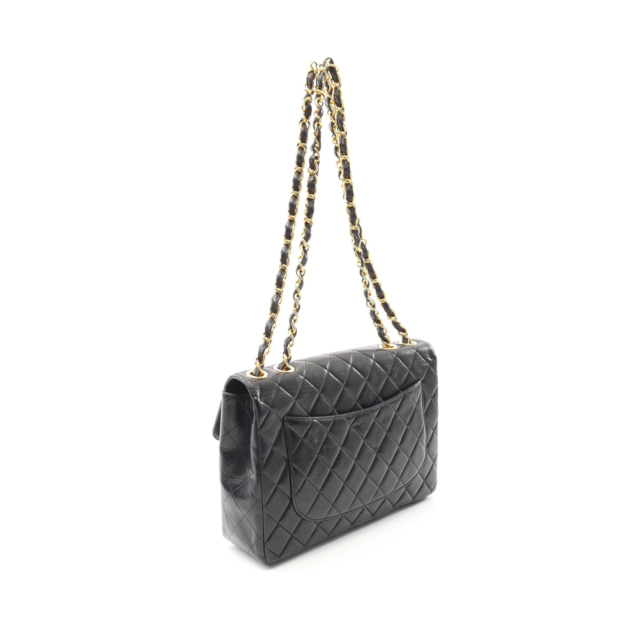 Chanel Chanel Decamatlassé 30 Single Flap Double Chain Shoulder Bag Lambskin Black Gold Hardware Size ONE SIZE - 2 Thumbnail