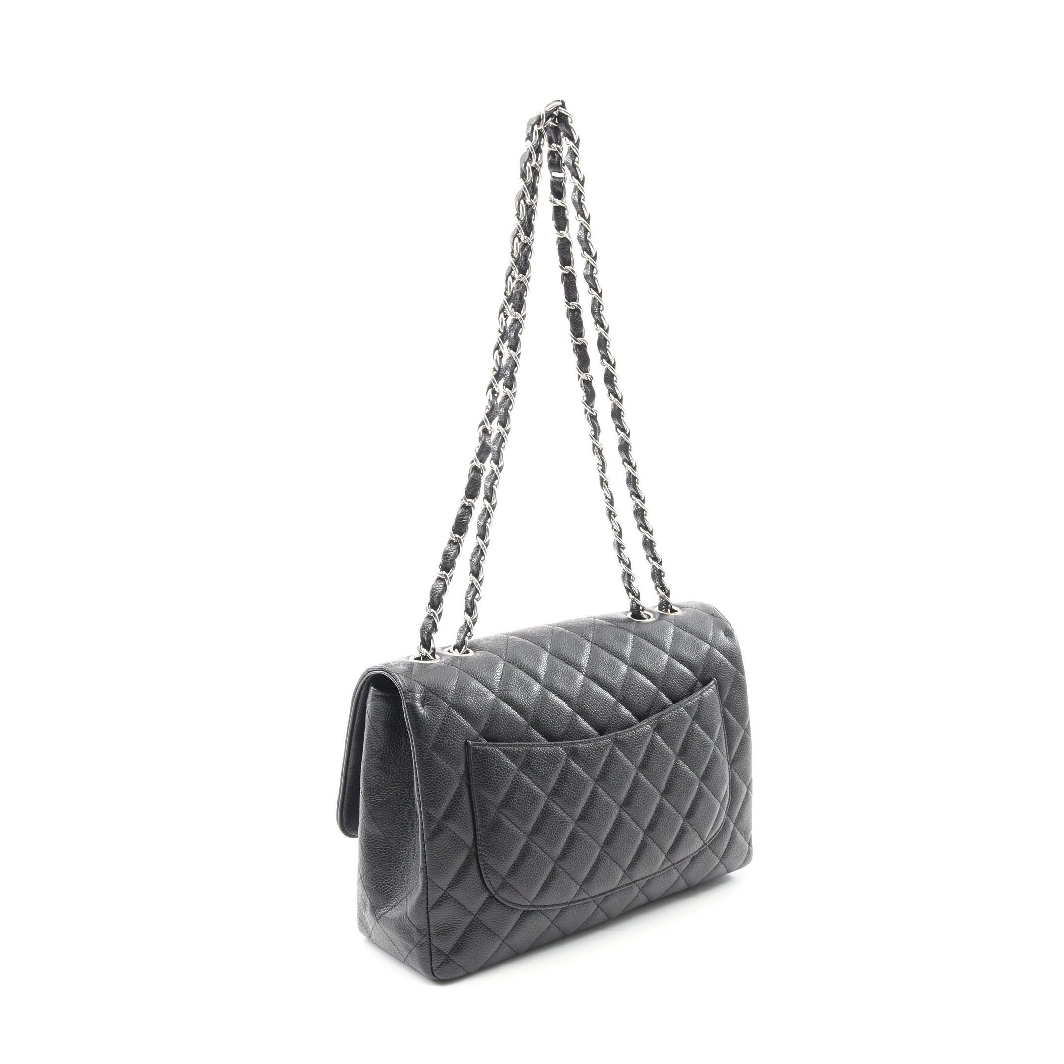 Chanel Chanel Decamatlassé 30 Single Flap Double Chain Shoulder Bag Caviar Skin Black Silver Hardware Size ONE SIZE - 2 Thumbnail