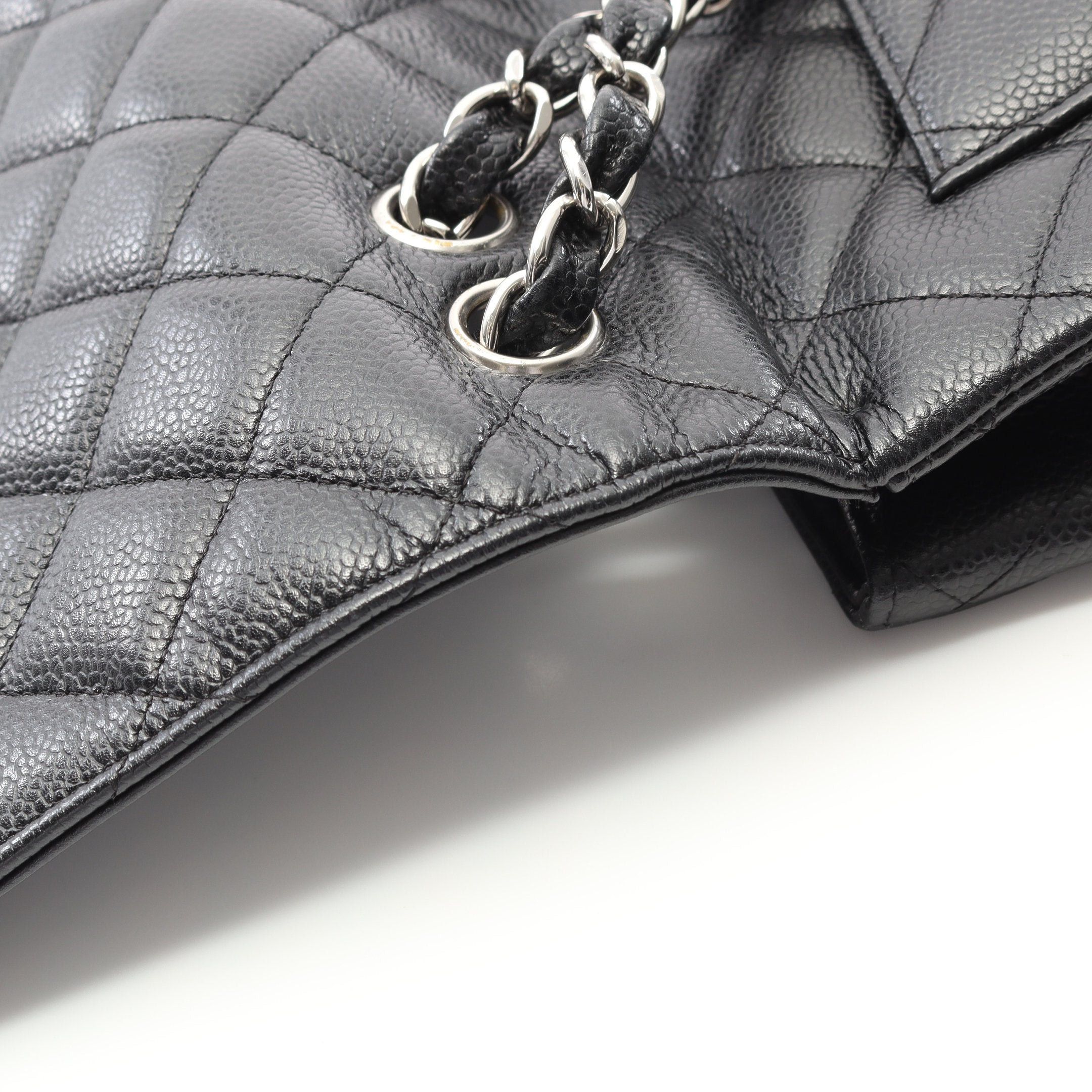 Chanel Chanel Decamatlassé 30 Single Flap Double Chain Shoulder Bag Caviar Skin Black Silver Hardware Size ONE SIZE - 8 Thumbnail