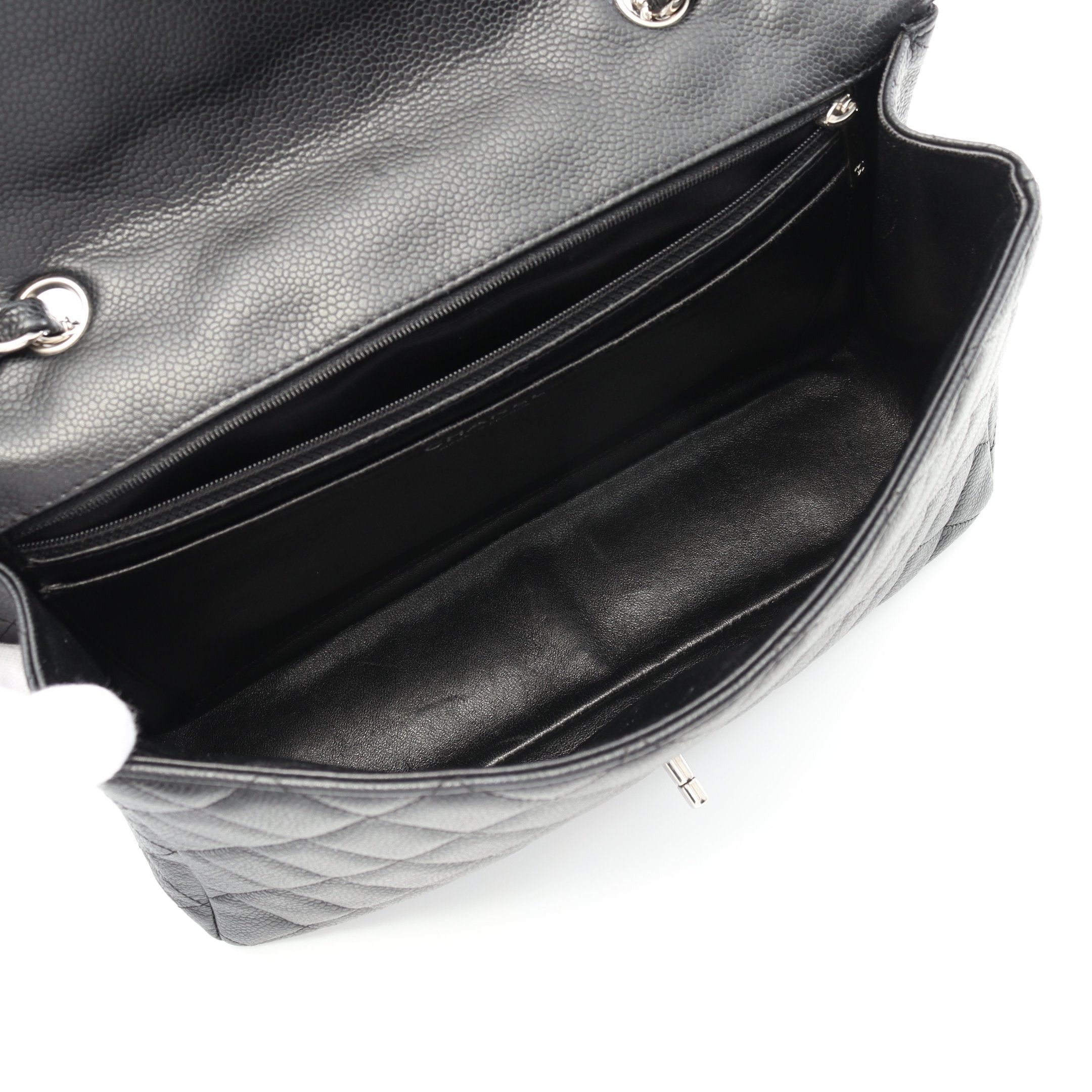 Chanel Chanel Decamatlassé 30 Single Flap Double Chain Shoulder Bag Caviar Skin Black Silver Hardware Size ONE SIZE - 3 Thumbnail