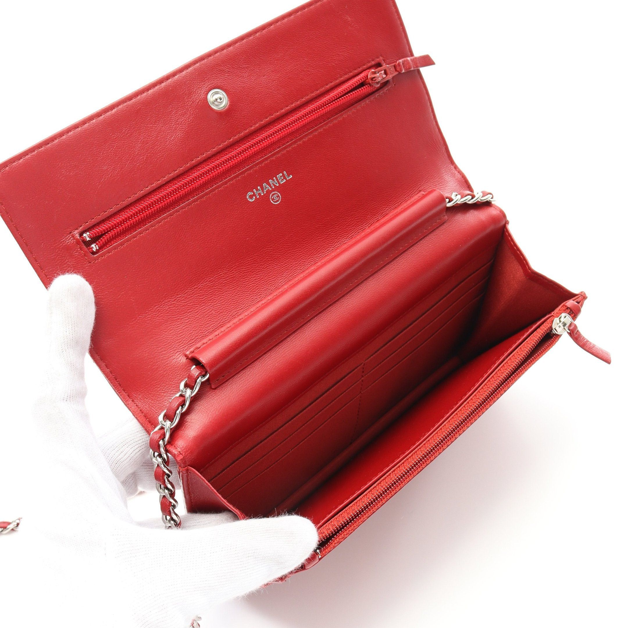 Chanel Chanel Matelasse Chain Wallet Lambskin Red Silver Hardware Size ONE SIZE - 3 Thumbnail