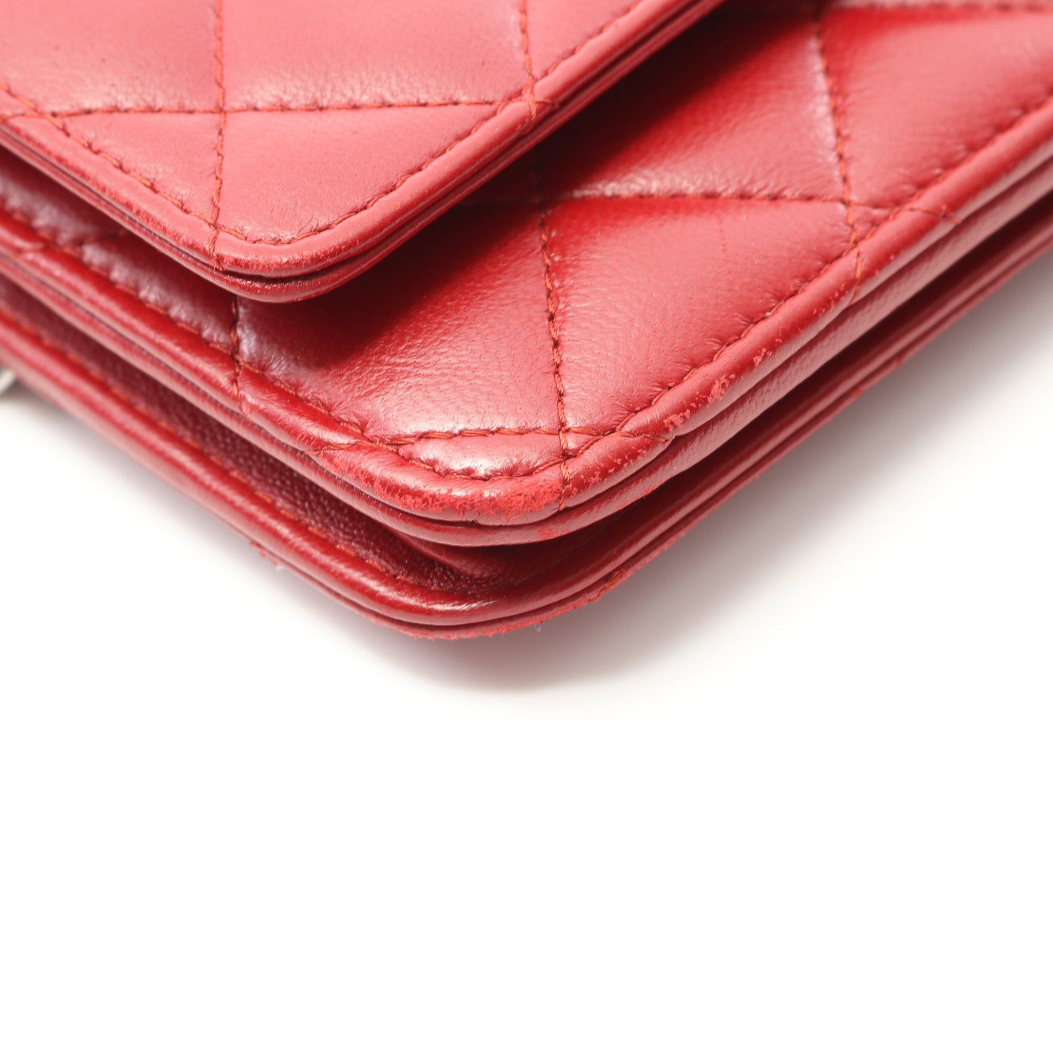 Chanel Chanel Matelasse Chain Wallet Lambskin Red Silver Hardware Size ONE SIZE - 8 Thumbnail