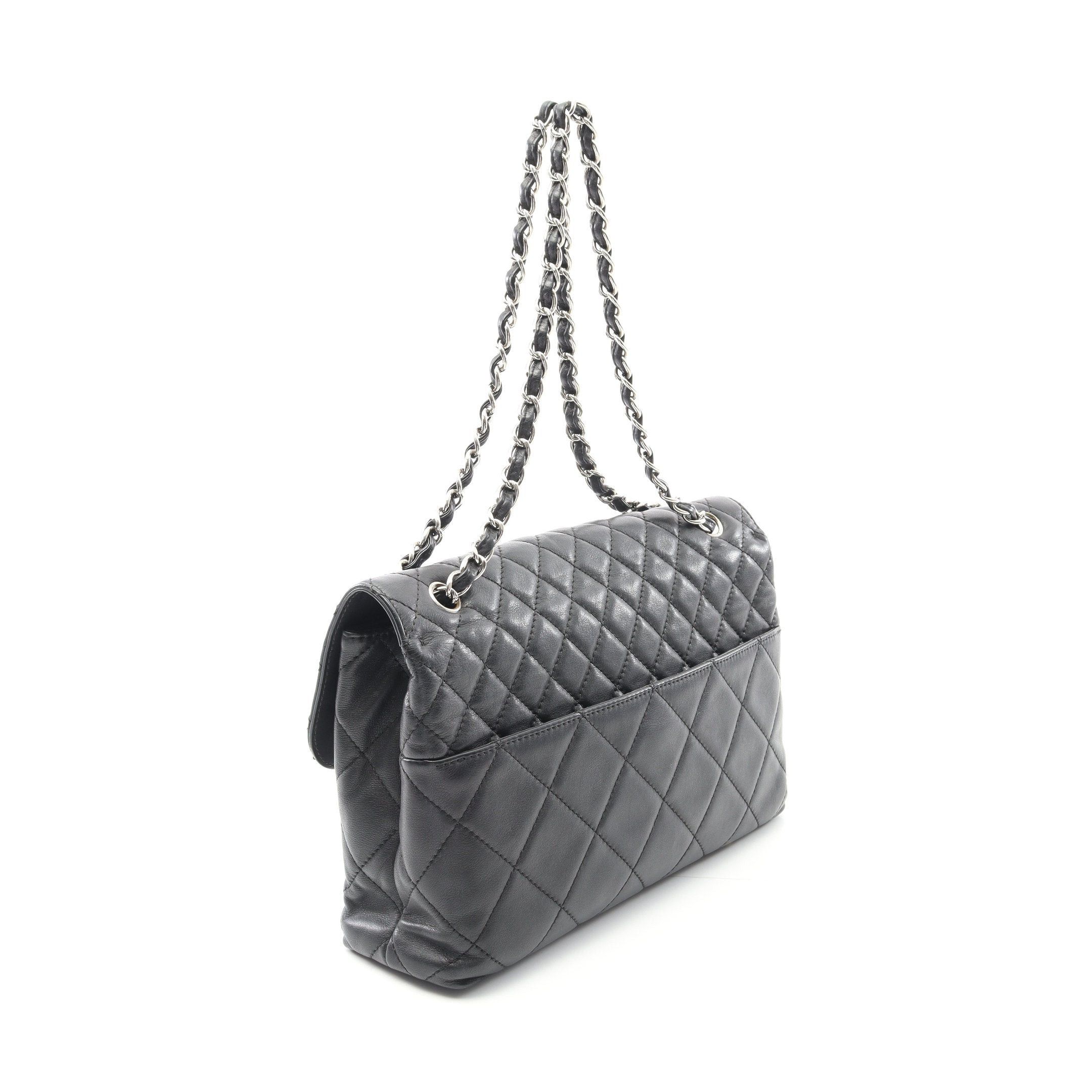 Chanel Chanel Matelasse Double Chain Shoulder Bag Lambskin Black Silver Hardware Size ONE SIZE - 2 Thumbnail