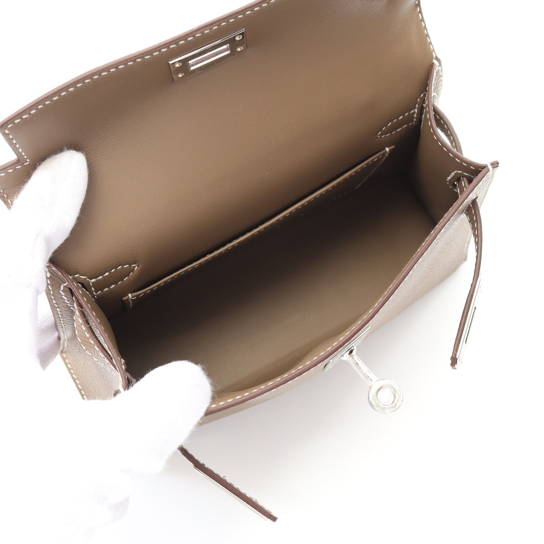 Hermes Hermes Mini Kelly 2 Etoupe Handbag Veau Epsom Gray Brown Silver Hardware Outside Sewing K Stamp Size ONE SIZE - 3 Thumbnail