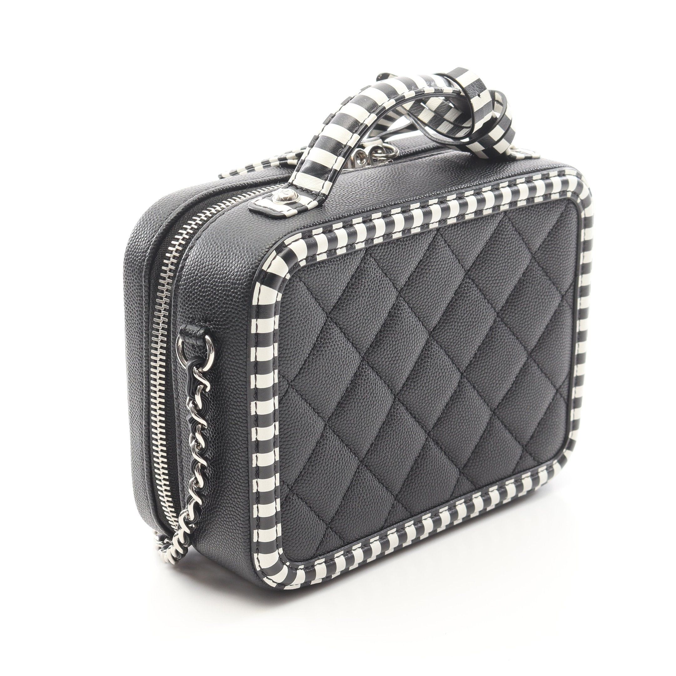 Chanel Chanel Cc Filigree Small Vanity Bag Chain Shoulder Stripes Caviar Skin Black White Silver Hardware Size ONE SIZE - 2 Thumbnail