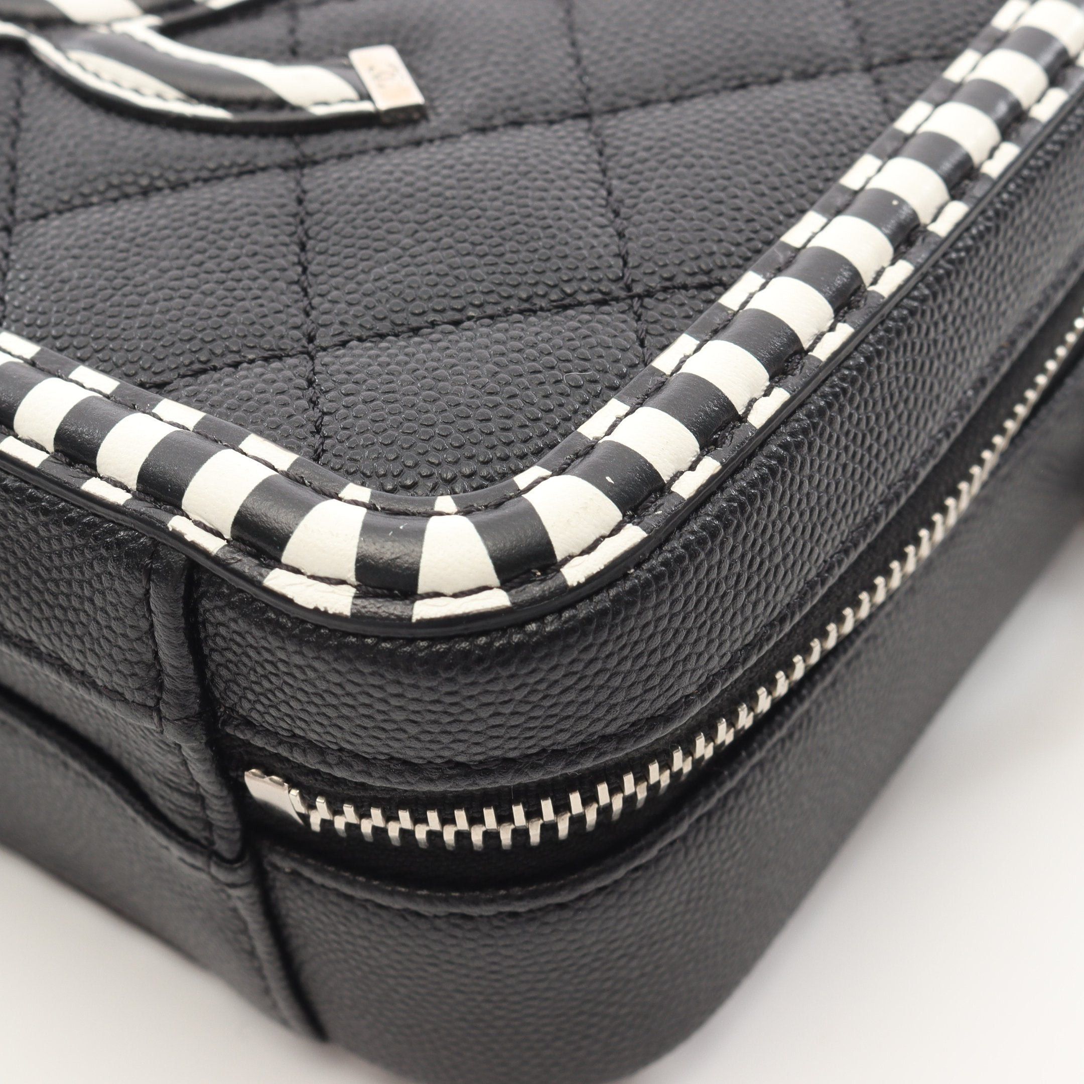 Chanel Chanel Cc Filigree Small Vanity Bag Chain Shoulder Stripes Caviar Skin Black White Silver Hardware Size ONE SIZE - 8 Thumbnail
