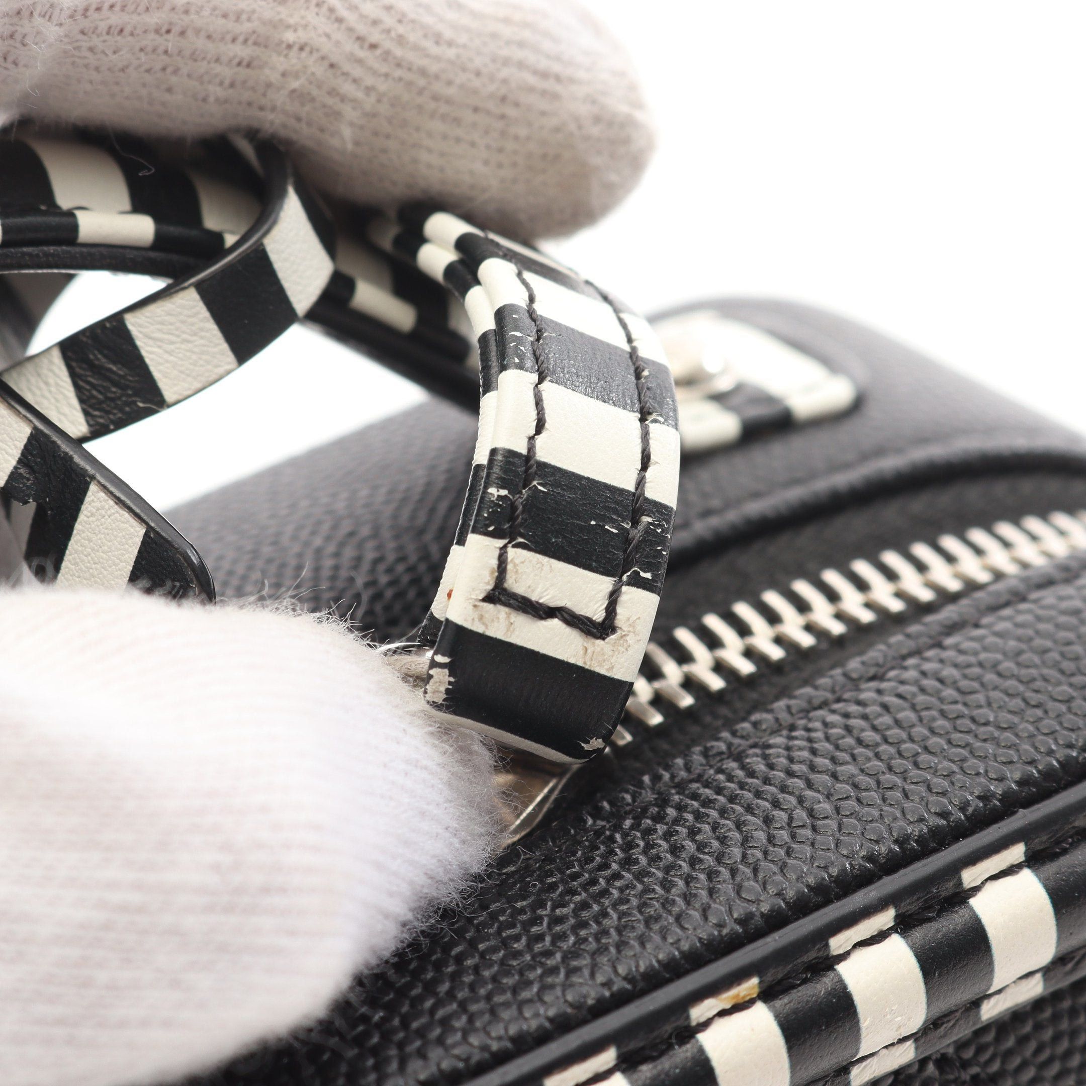 Chanel Chanel Cc Filigree Small Vanity Bag Chain Shoulder Stripes Caviar Skin Black White Silver Hardware Size ONE SIZE - 6 Thumbnail