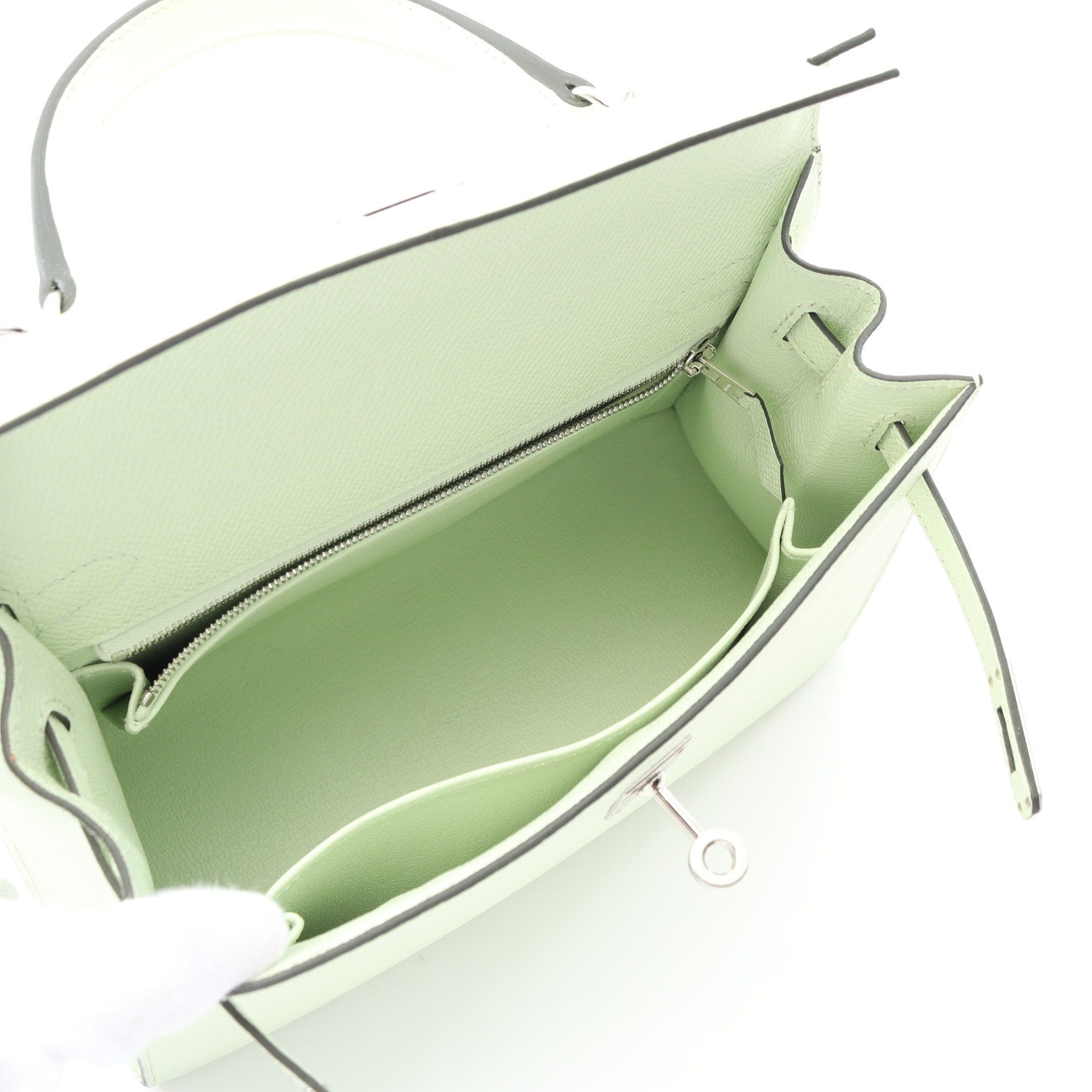 Hermes Hermes Kelly 25 Handbag Veau Epsom Light Green Silver Hardware Outside Sewing Double Engraved Size ONE SIZE - 3 Thumbnail